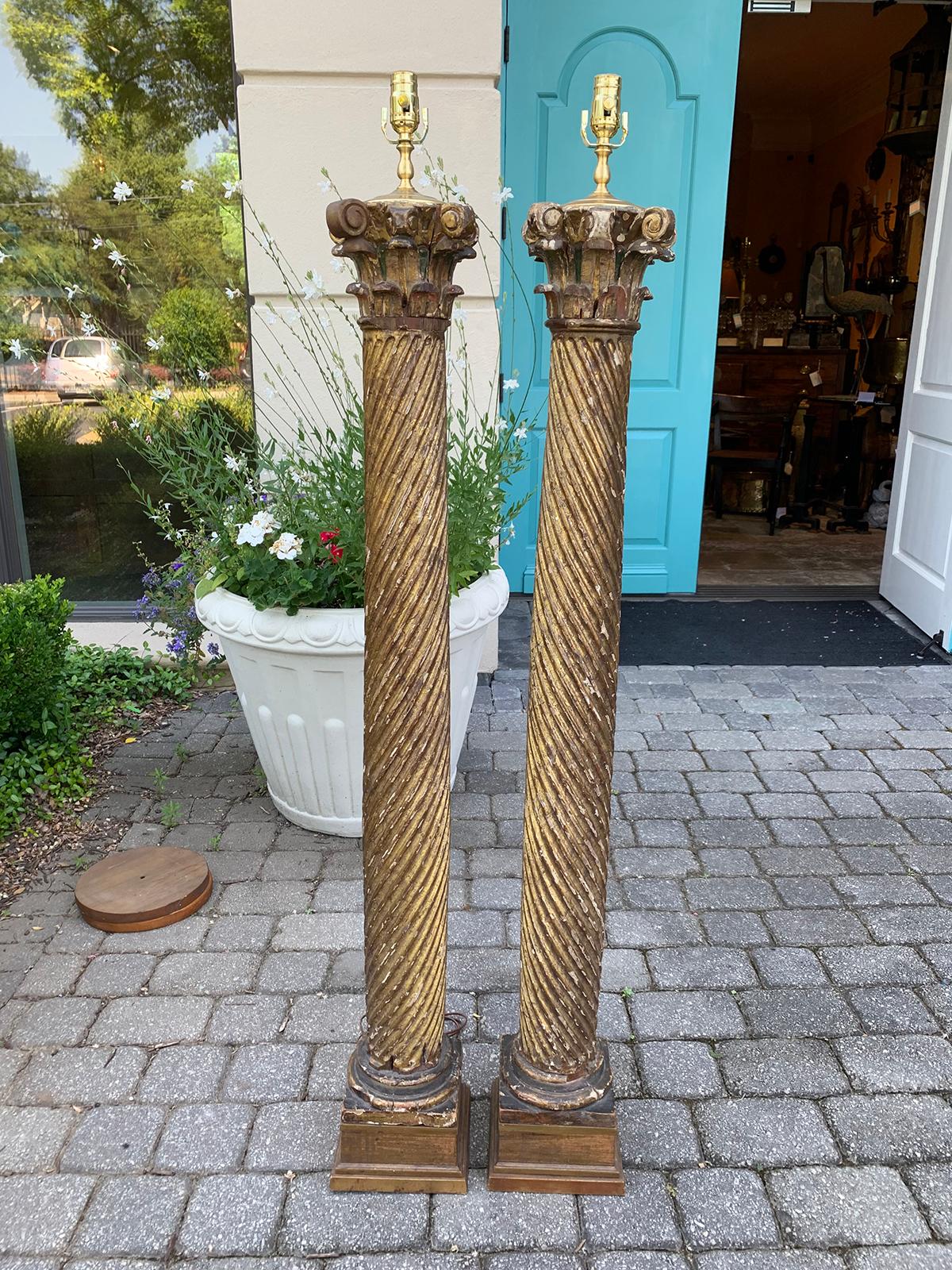 Pair of early 20th century Italian giltwood columns as floor lamps
Brand new wiring.
