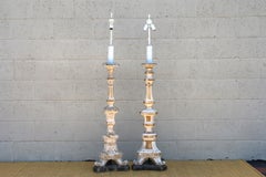 Pair of Early 20th Century Italian Hand-Carved Giltwood Neoclassical Floor Lamps