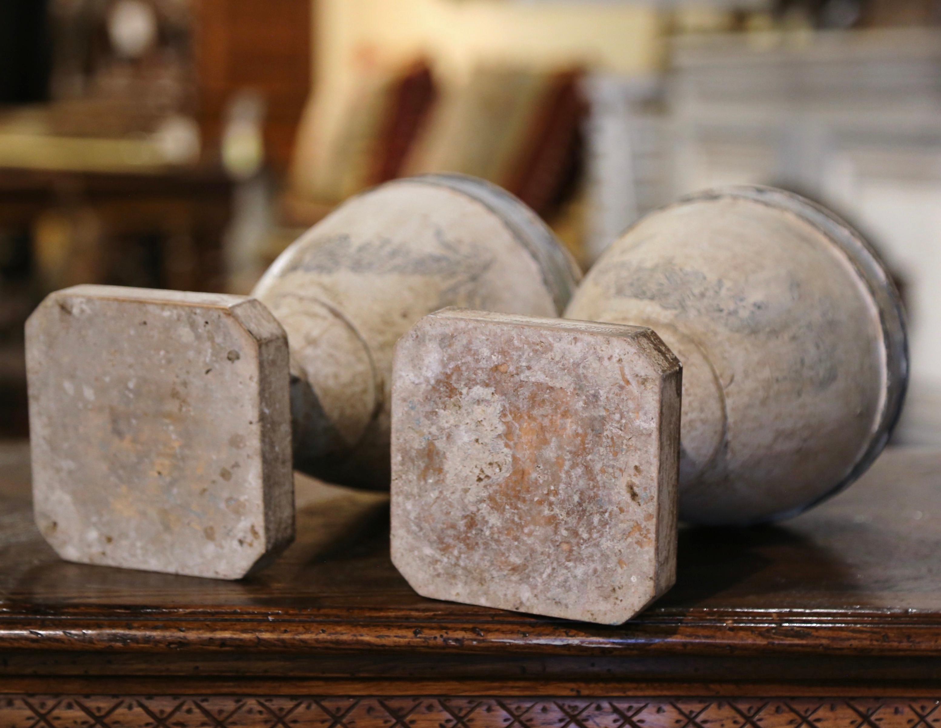 Pair of Early 20th Century Italian Hand Carved Oak and Painted Urns Finials 2