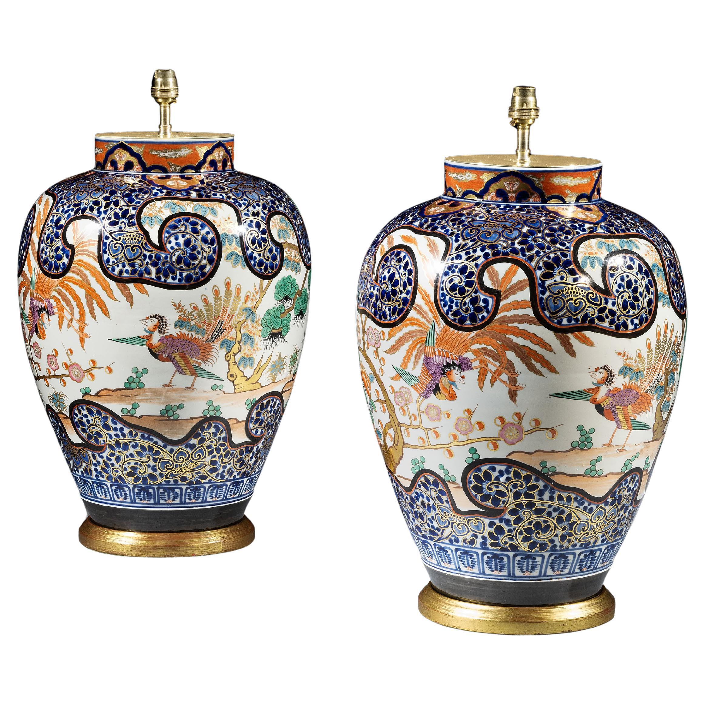 Pair of Early 20th Century Italian Imari Porcelain Table Lamps im Angebot
