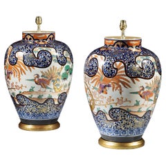 Pair of Early 20th Century Italian Imari Porcelain Table Lamps