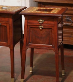 Pair of Early 20th Century Italian Mahogany and Tile Top Bedside Tables