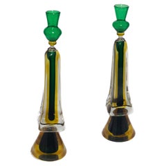Paire de chandeliers italiens en verre de Murano du début du 20e siècle