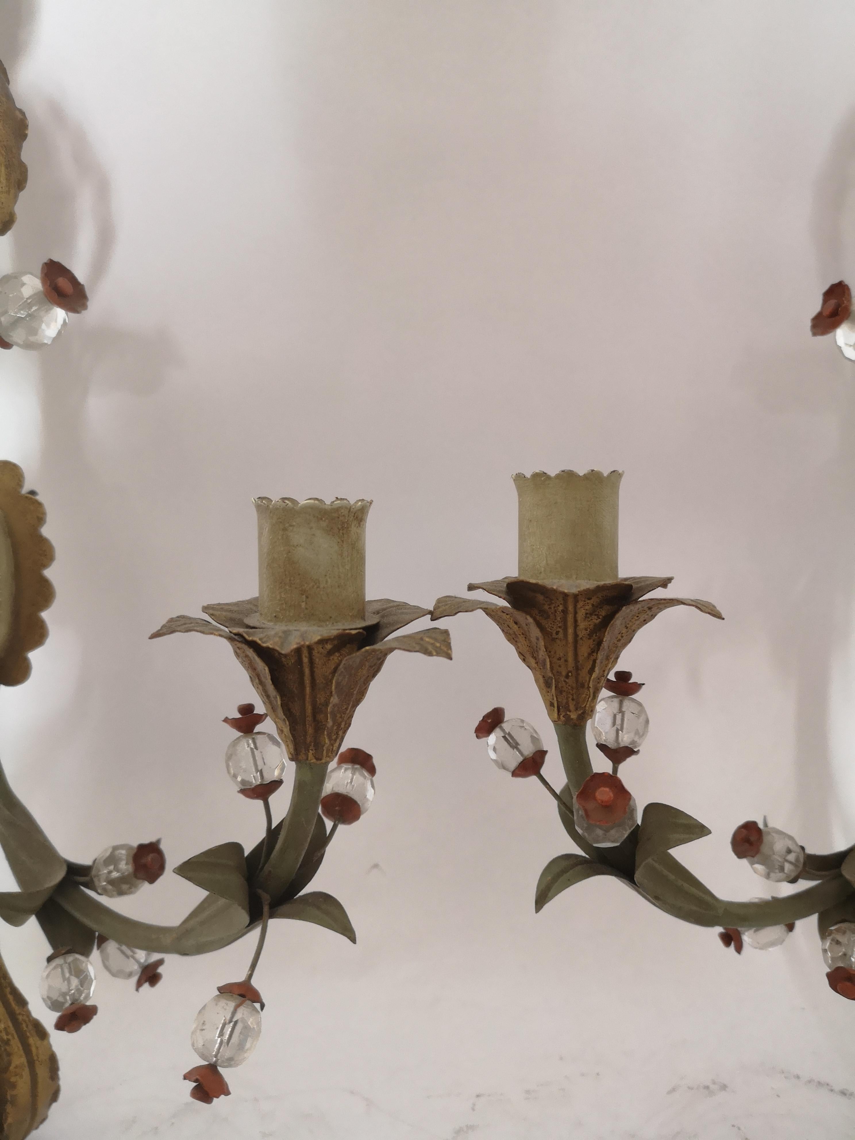 Pair of Early 20th Century Italian Murano Tole Ware Opaline Wall Lights Sonces For Sale 6