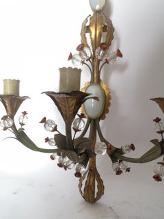 Pair of Early 20th Century Italian Murano Tole Ware Opaline Wall Lights Sonces