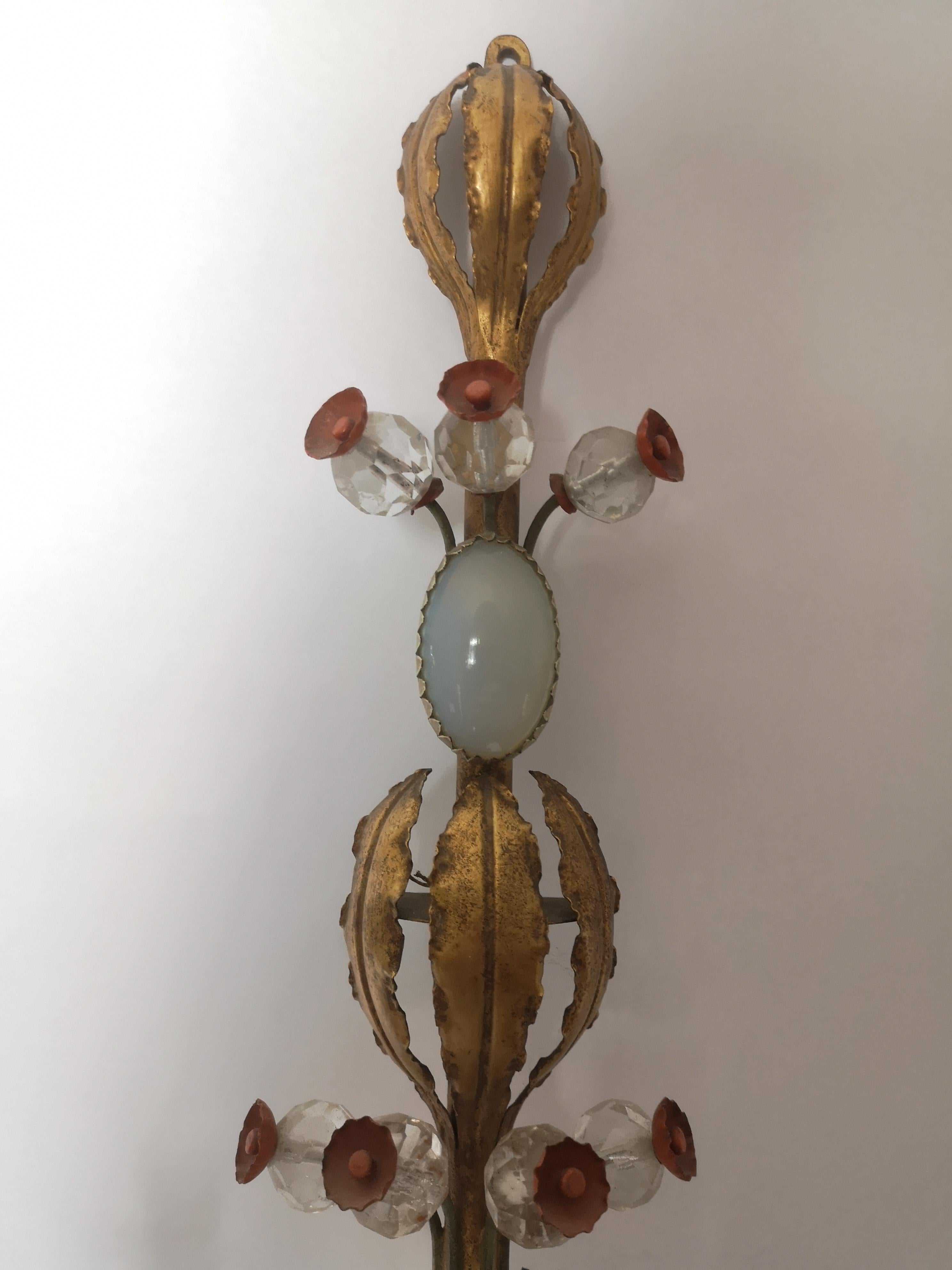 Pair of Early 20th Century Italian Murano Tole Ware Opaline Wall Lights Sonces For Sale 1