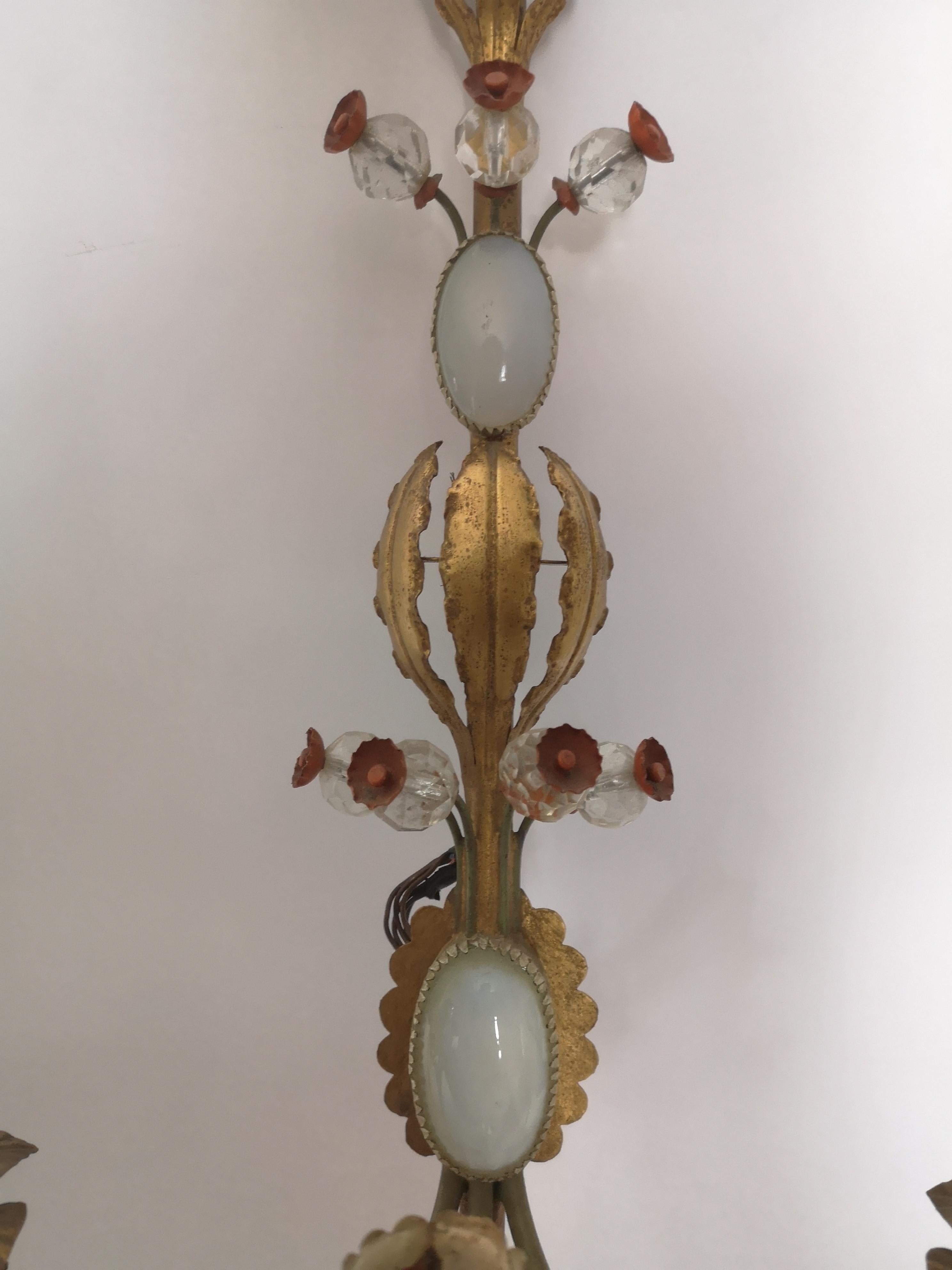 Pair of Early 20th Century Italian Murano Tole Ware Opaline Wall Lights Sonces For Sale 2