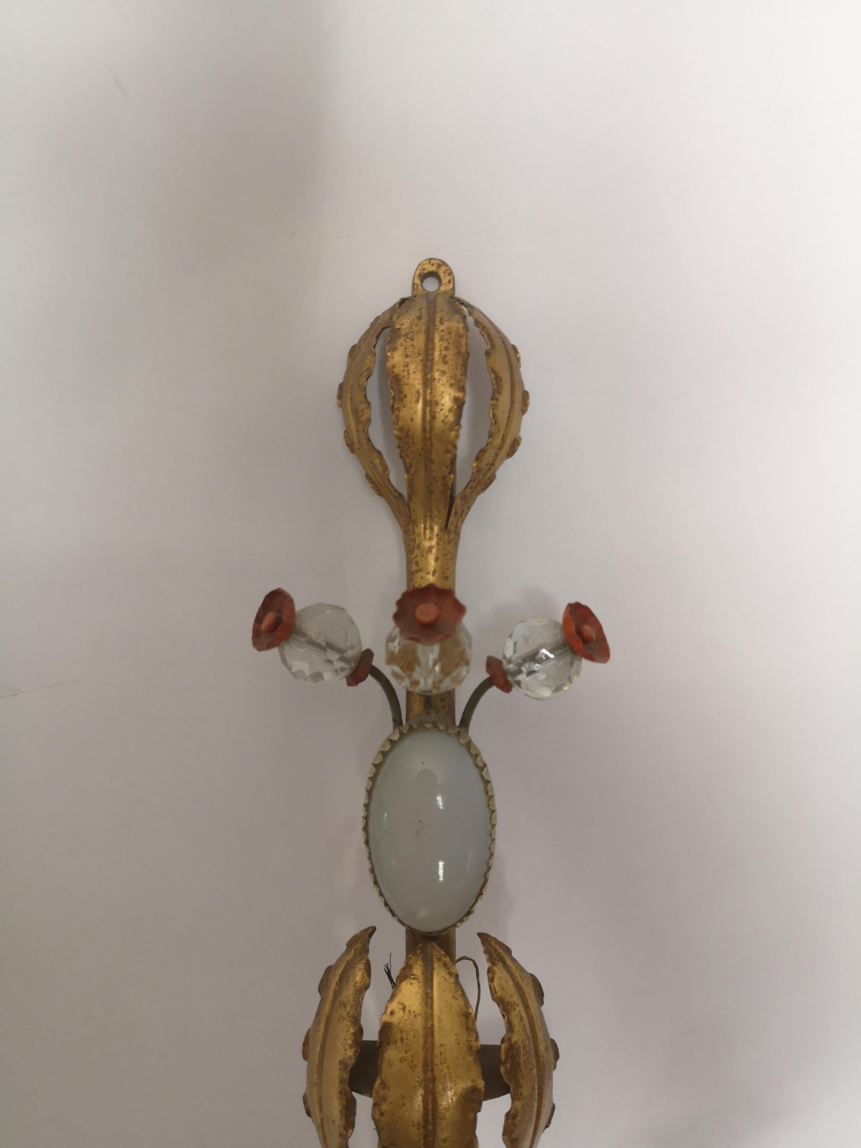 Pair of Early 20th Century Italian Murano Tole Ware Opaline Wall Lights Sonces For Sale 3