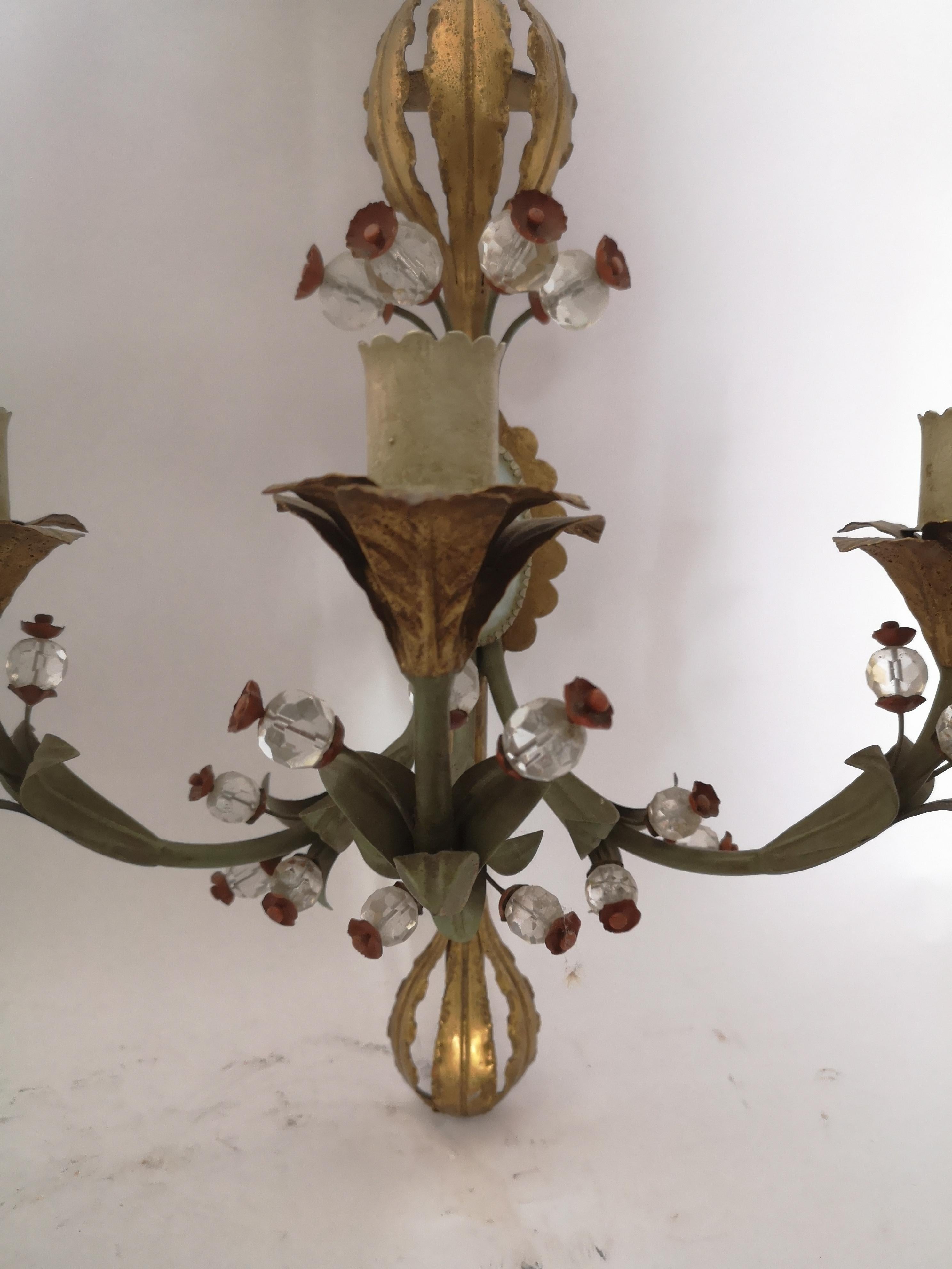 Pair of Early 20th Century Italian Murano Tole Ware Opaline Wall Lights Sonces For Sale 4