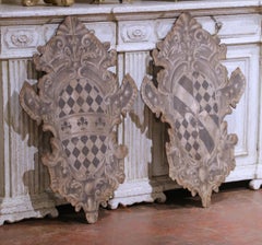 Pair of Early 20th Century Italian Painted Wood Heraldic Shield Wall Panels