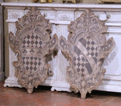 Pair of Early 20th Century Italian Painted Wood Heraldic Shield Wall Panels