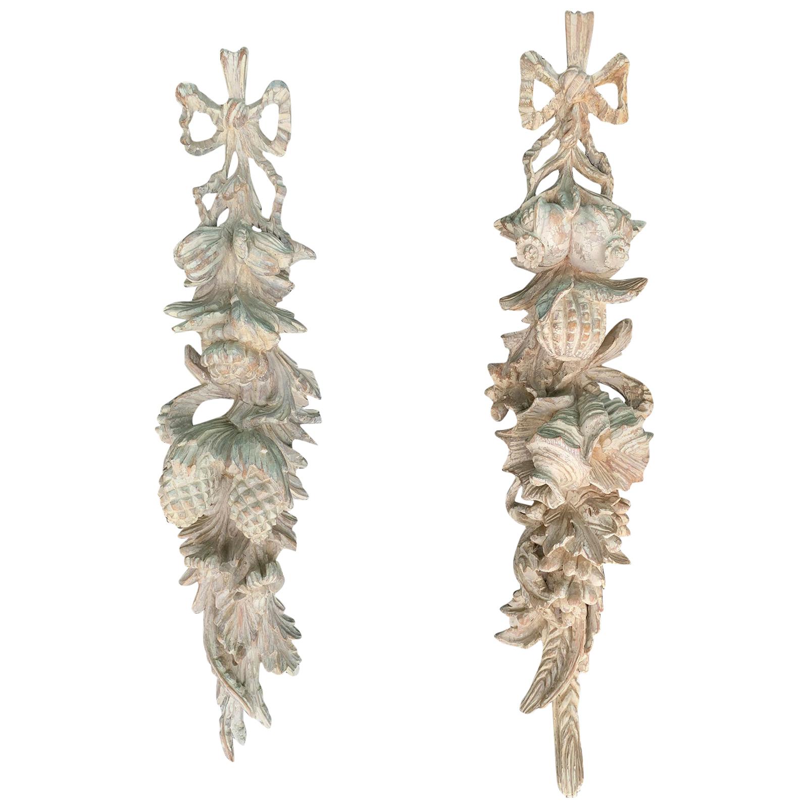 Pair of Early 20th Century Italian Palladio Hand Carved Wooden Wall Appliques