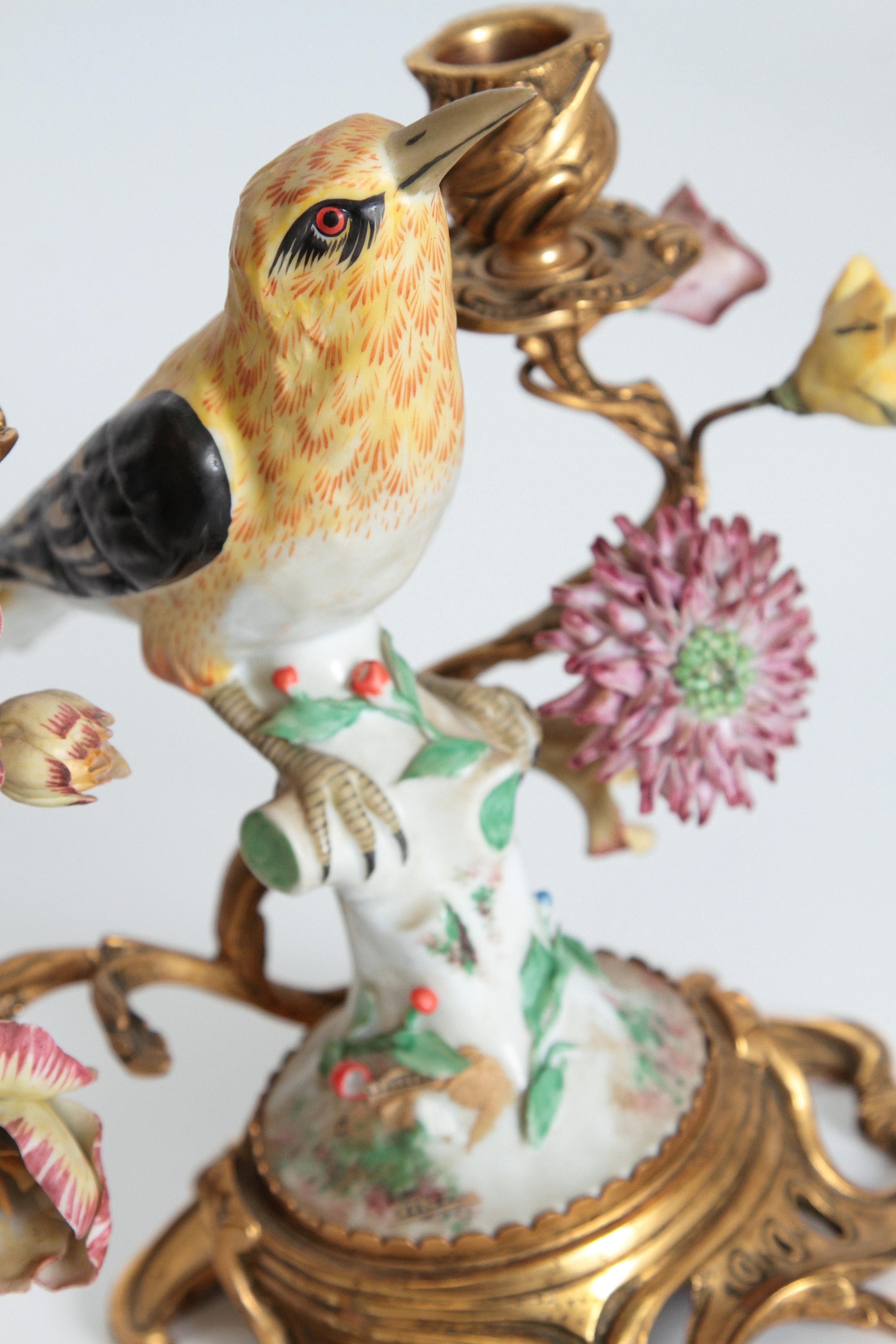 Pair of Early 20th Century Italian Porcelain Birds Mounted as Candelabra 4