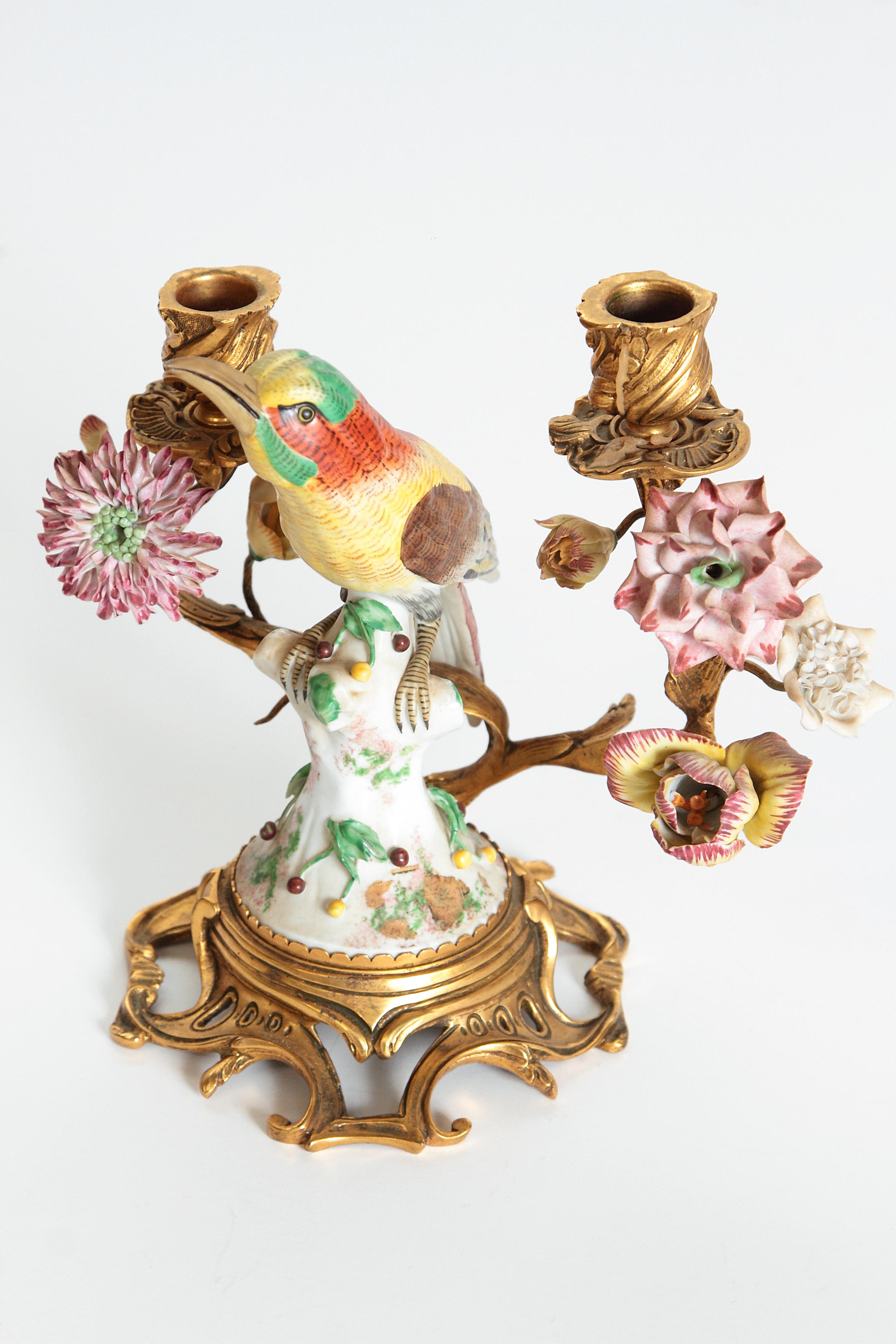 Pair of Early 20th Century Italian Porcelain Birds Mounted as Candelabra 6