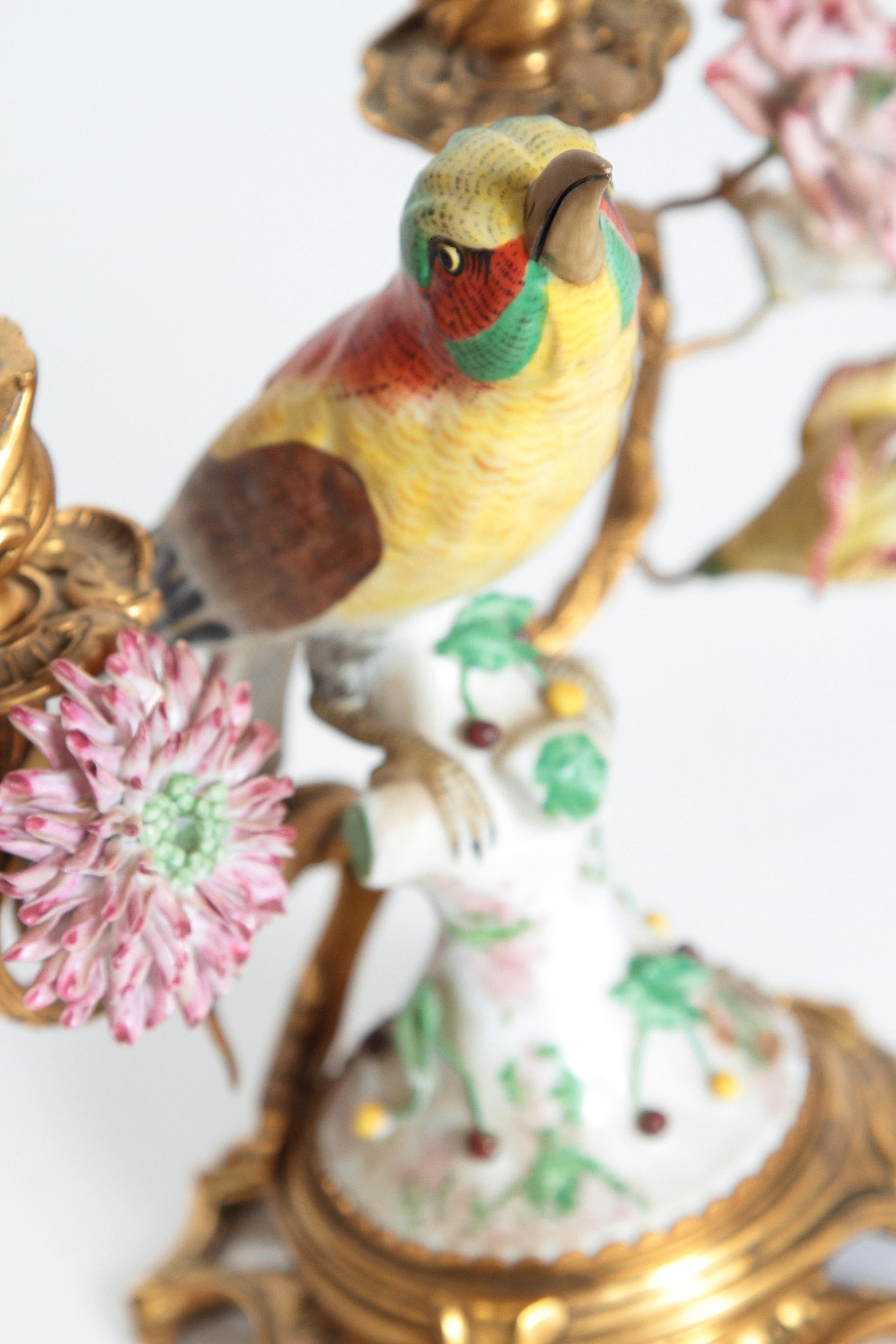 Pair of Early 20th Century Italian Porcelain Birds Mounted as Candelabra 7