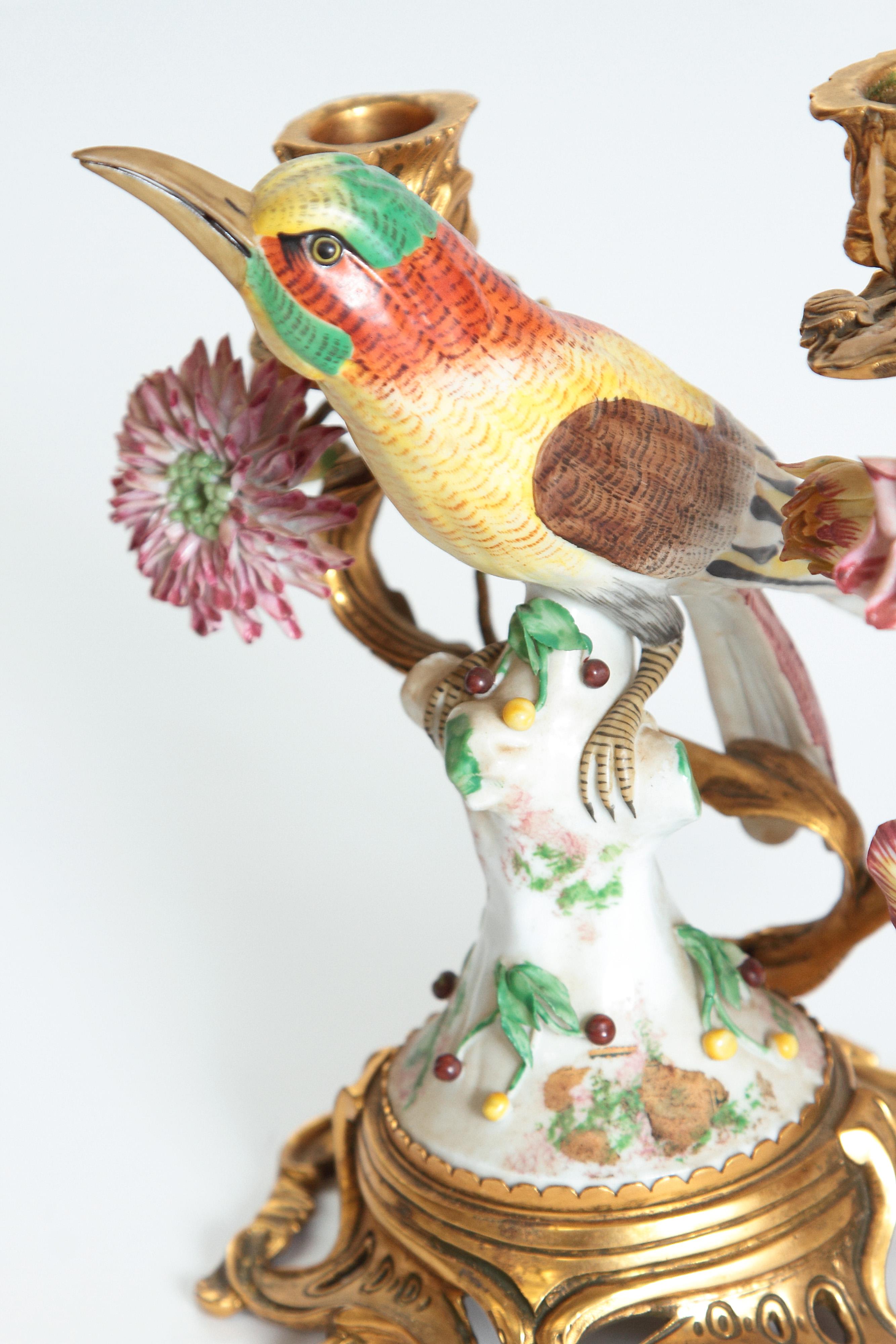 Pair of Early 20th Century Italian Porcelain Birds Mounted as Candelabra 8
