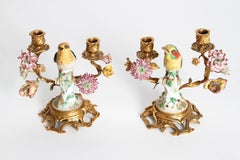 Pair of Early 20th Century Italian Porcelain Birds Mounted as Candelabra