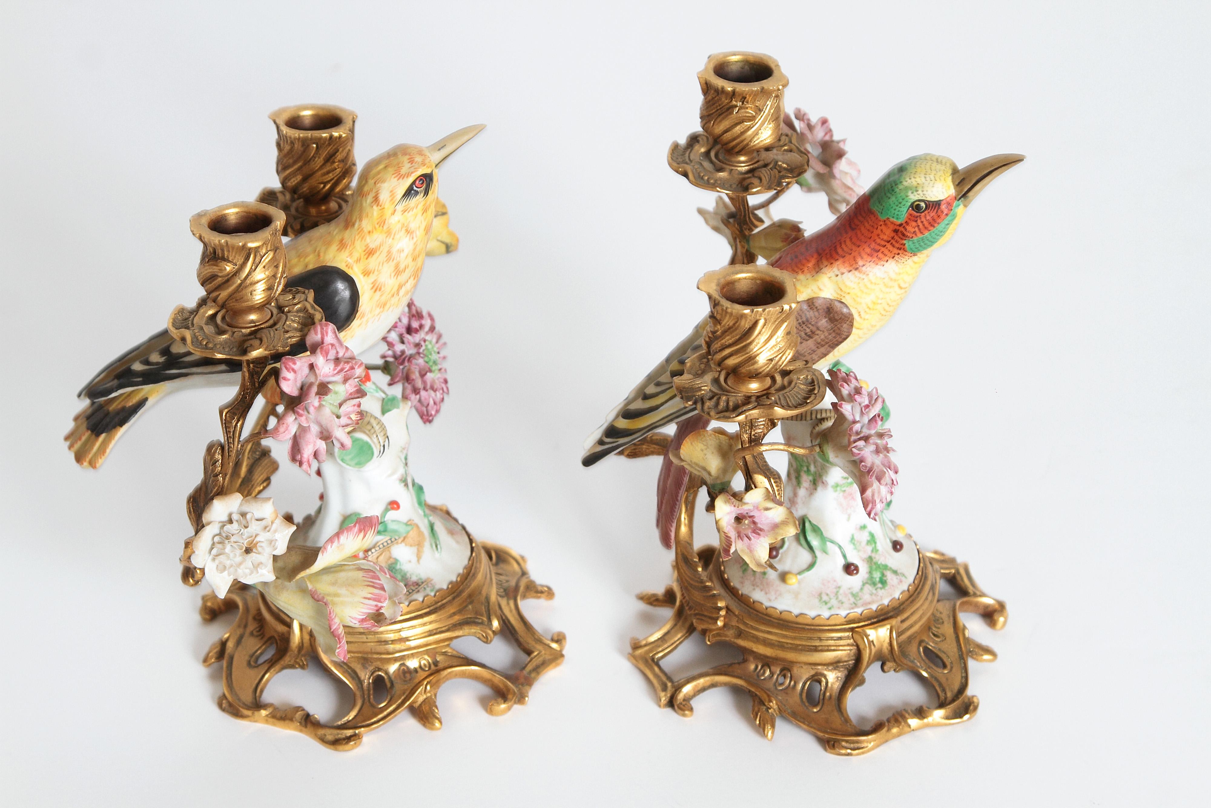Pair of Early 20th Century Italian Porcelain Birds Mounted as Candelabra 1