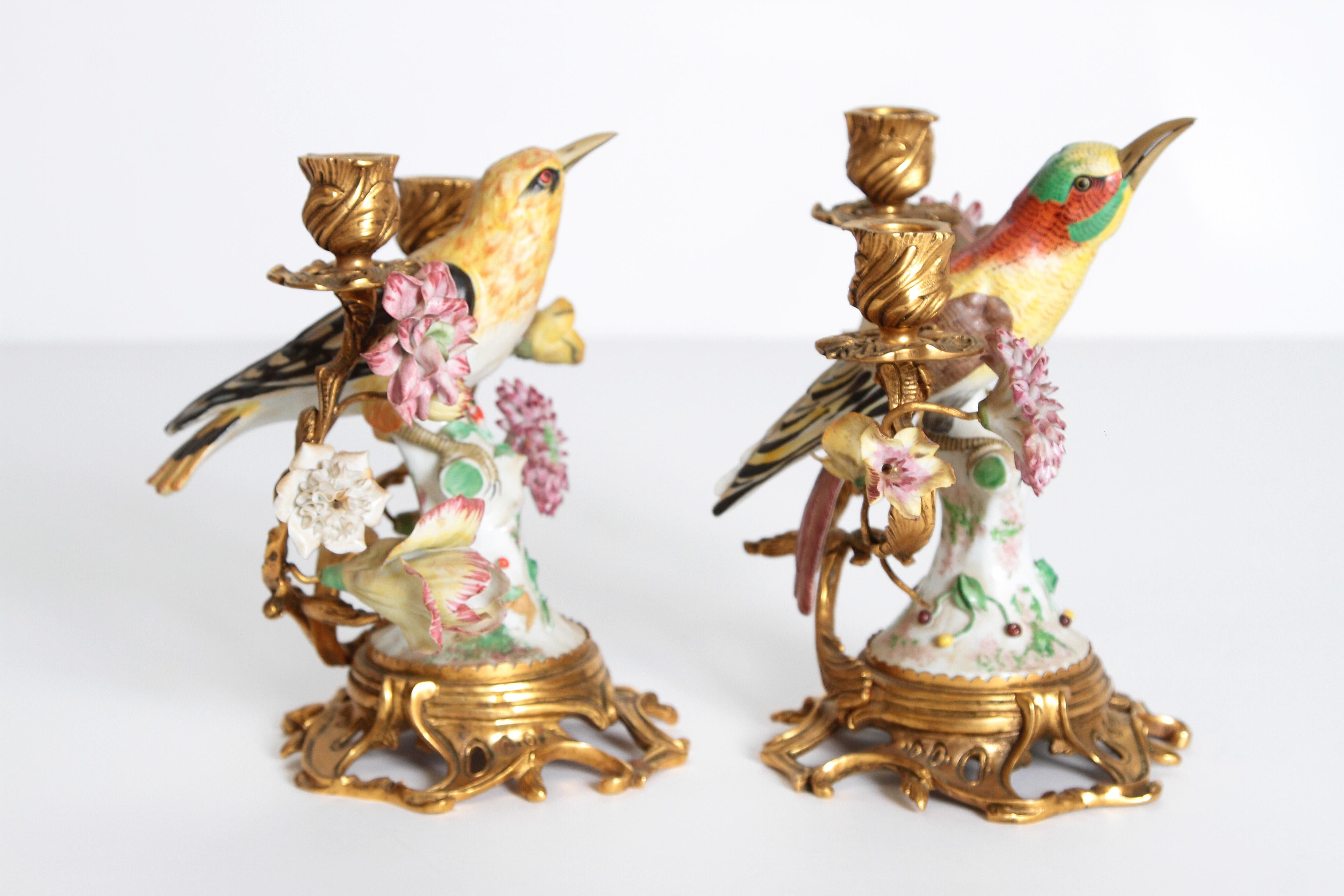 Pair of Early 20th Century Italian Porcelain Birds Mounted as Candelabra 2