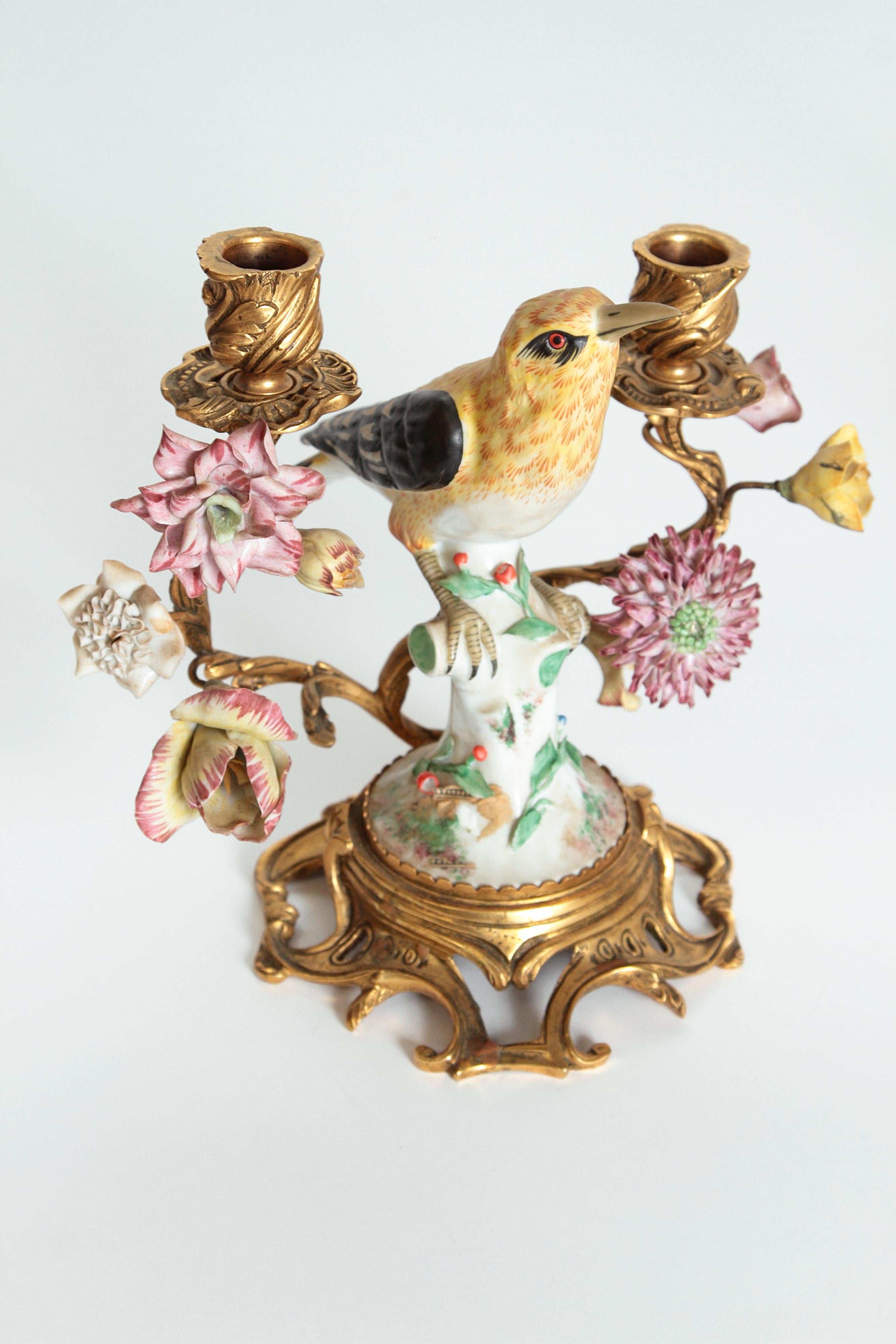 Pair of Early 20th Century Italian Porcelain Birds Mounted as Candelabra 3