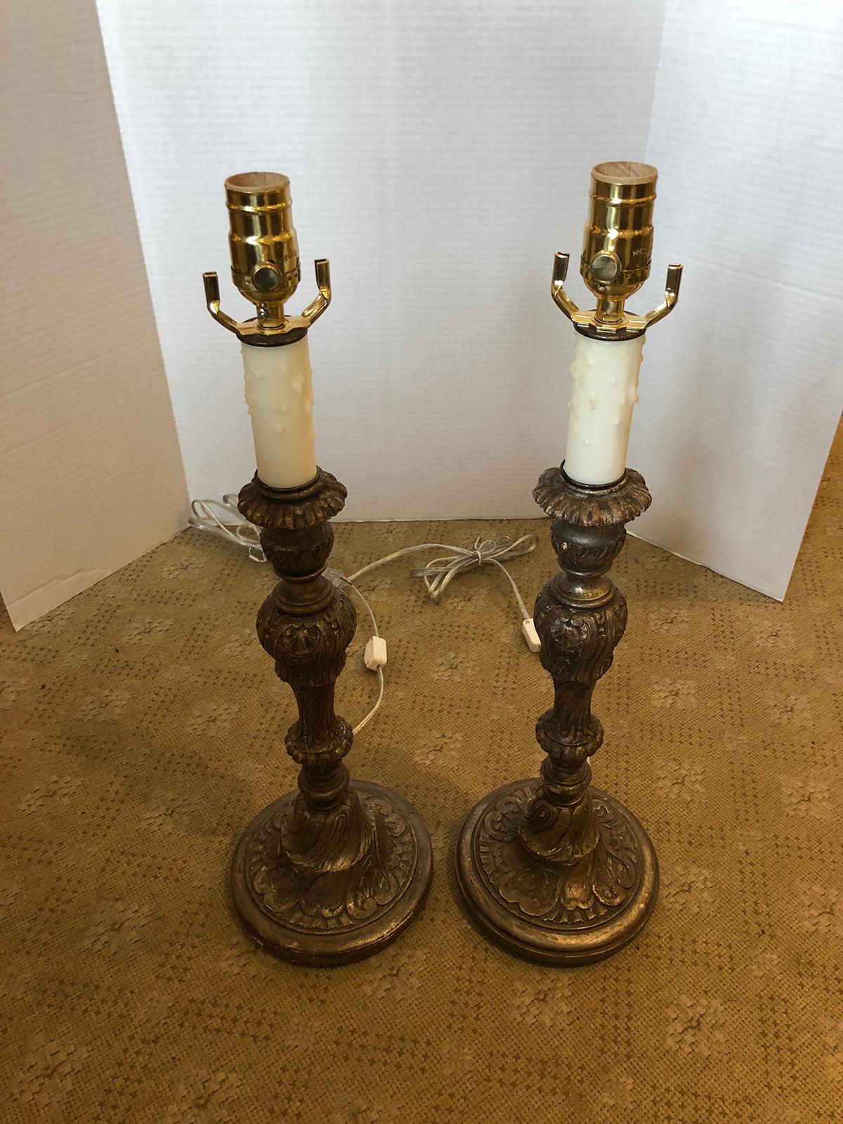 Pair of Early 20th Century Italian Silver Gilt Candlestick Lamps 7