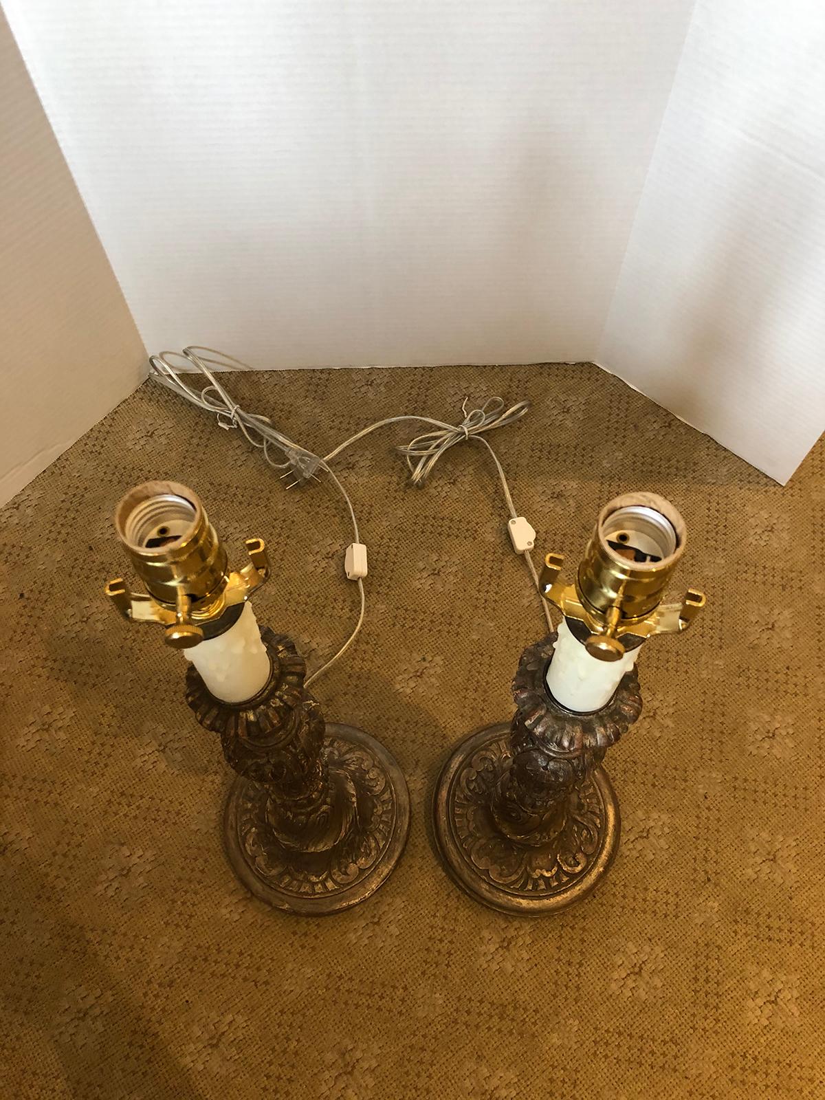 Pair of Early 20th Century Italian Silver Gilt Candlestick Lamps 8