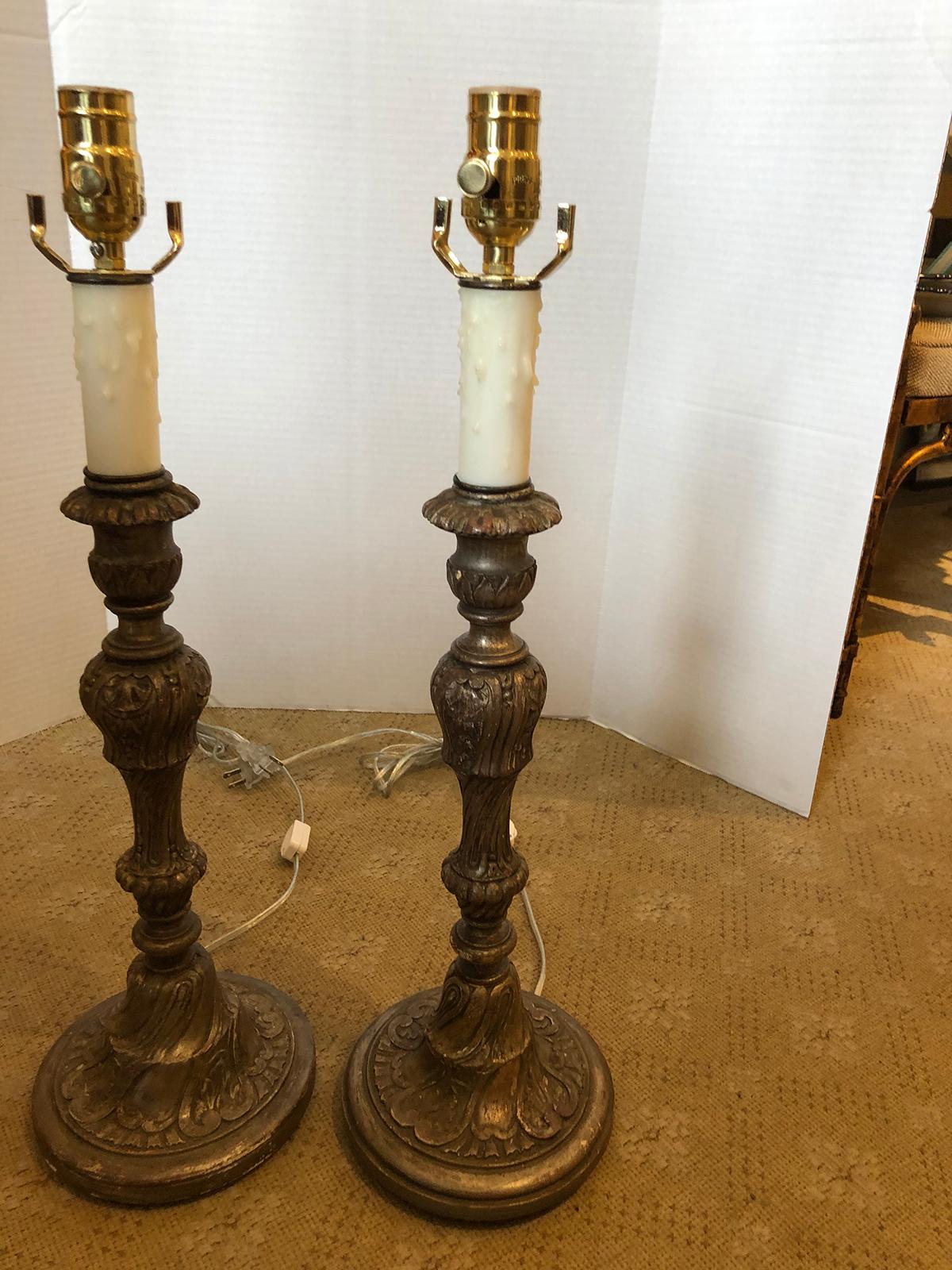 Pair of Early 20th Century Italian Silver Gilt Candlestick Lamps 9