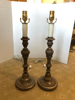 Pair of Early 20th Century Italian Silver Gilt Candlestick Lamps