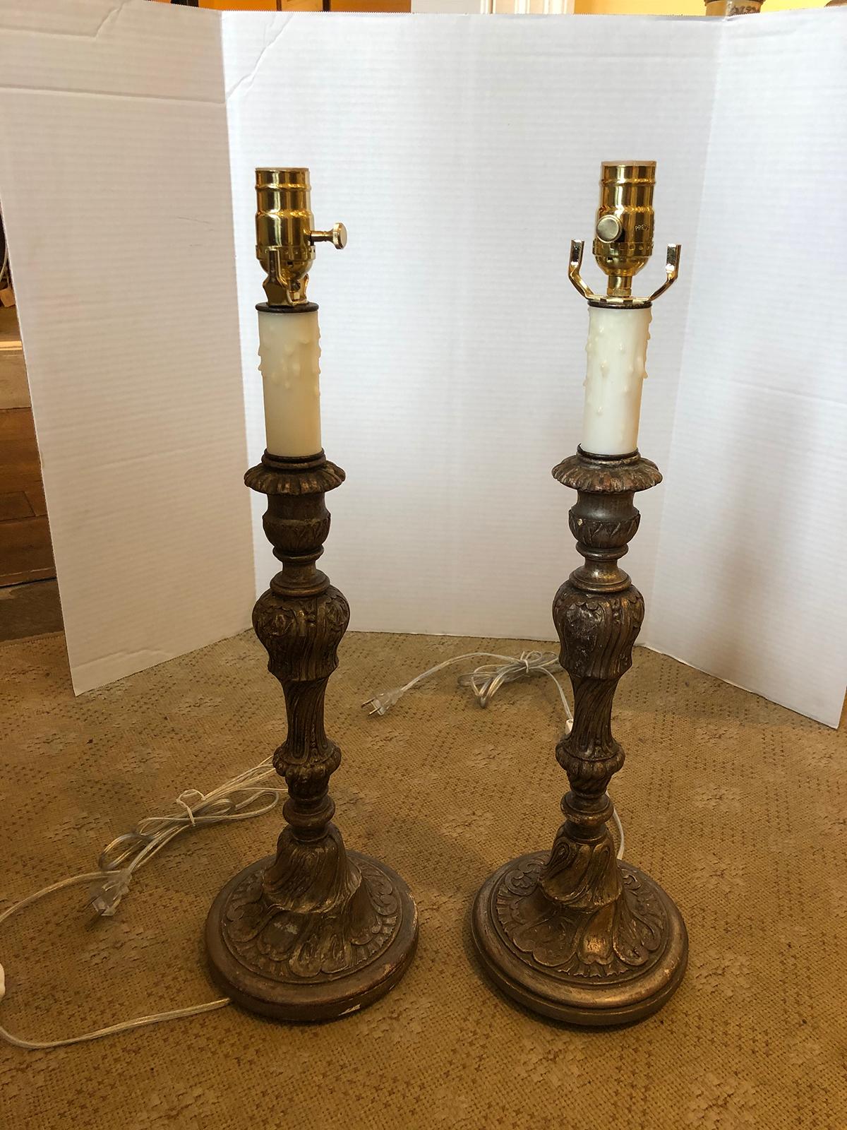 Pair of Early 20th Century Italian Silver Gilt Candlestick Lamps 4