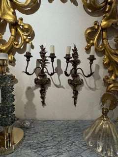 Pair of Early 20th Century Italian Silver Gilt Sconces