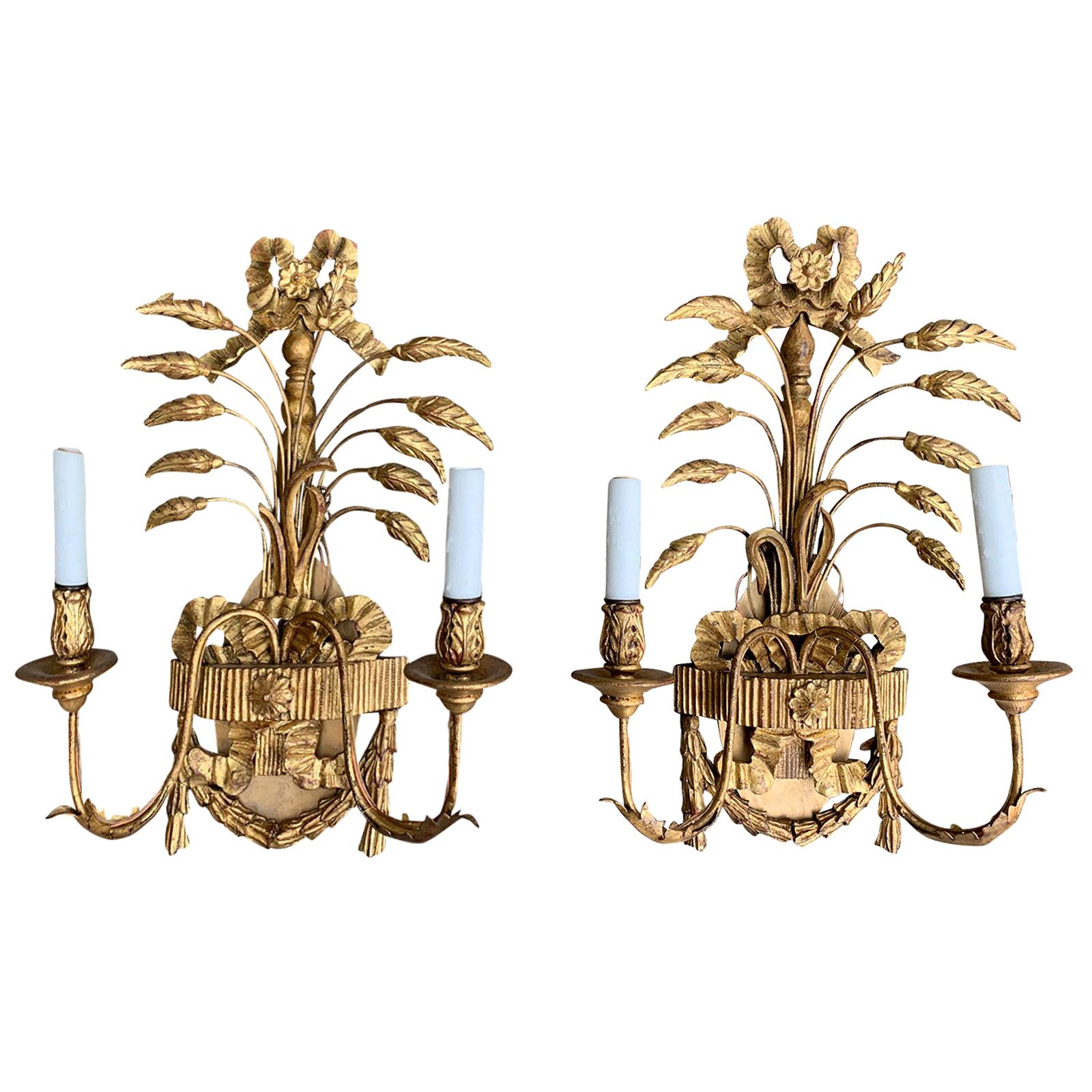 Pair of Early 20th Century Italian Style Giltwood Sconces, Possibly Caldwell For Sale