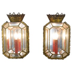Pair of Early 20th Century Italian Tole and Glass Sconces Pair of Early 20th Century Italian Tole and Glass Sconces