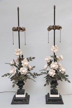 Pair of Early 20th Century Italian Tole Floral Lamps