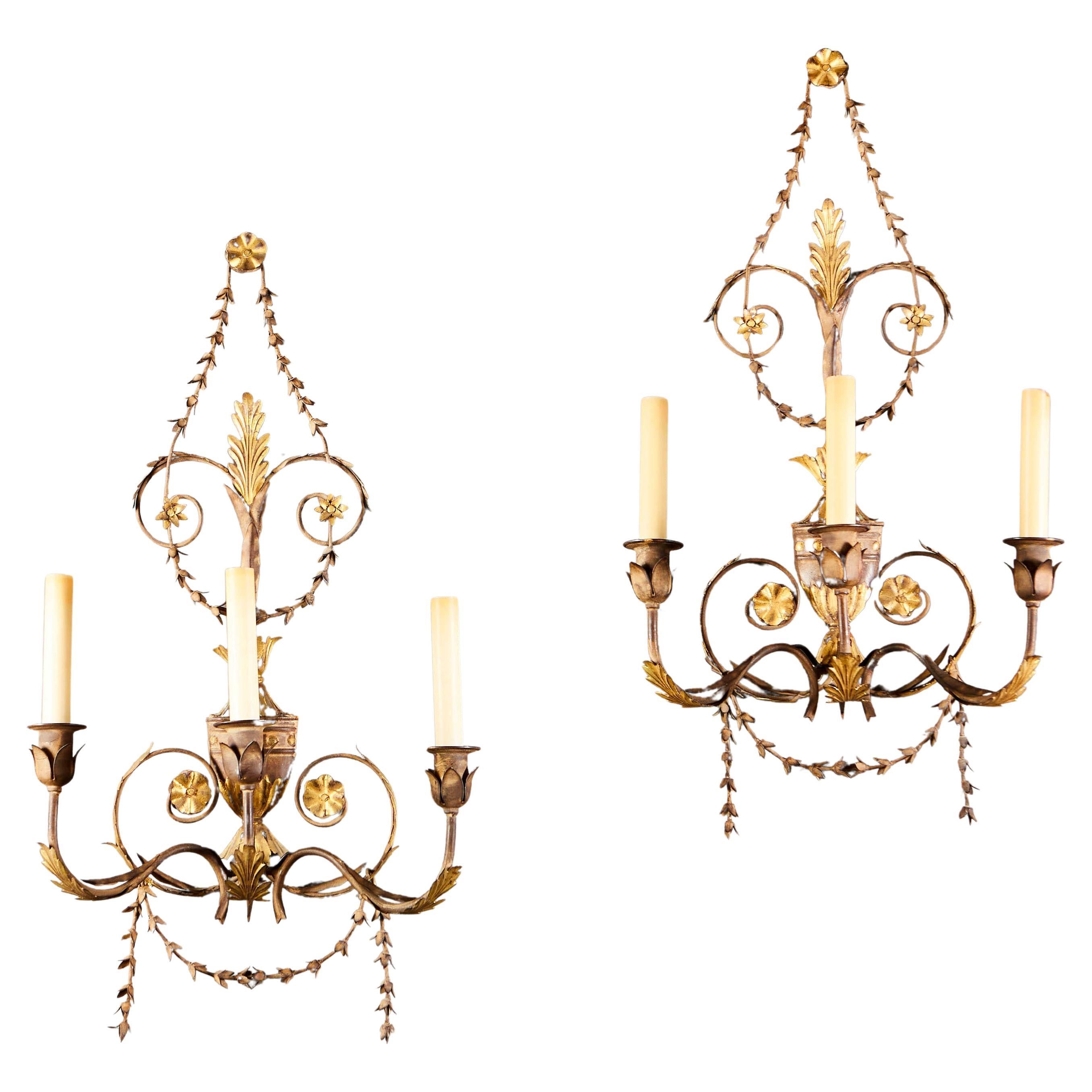 Pair of Early 20th Century Italian Tole Wall Lights