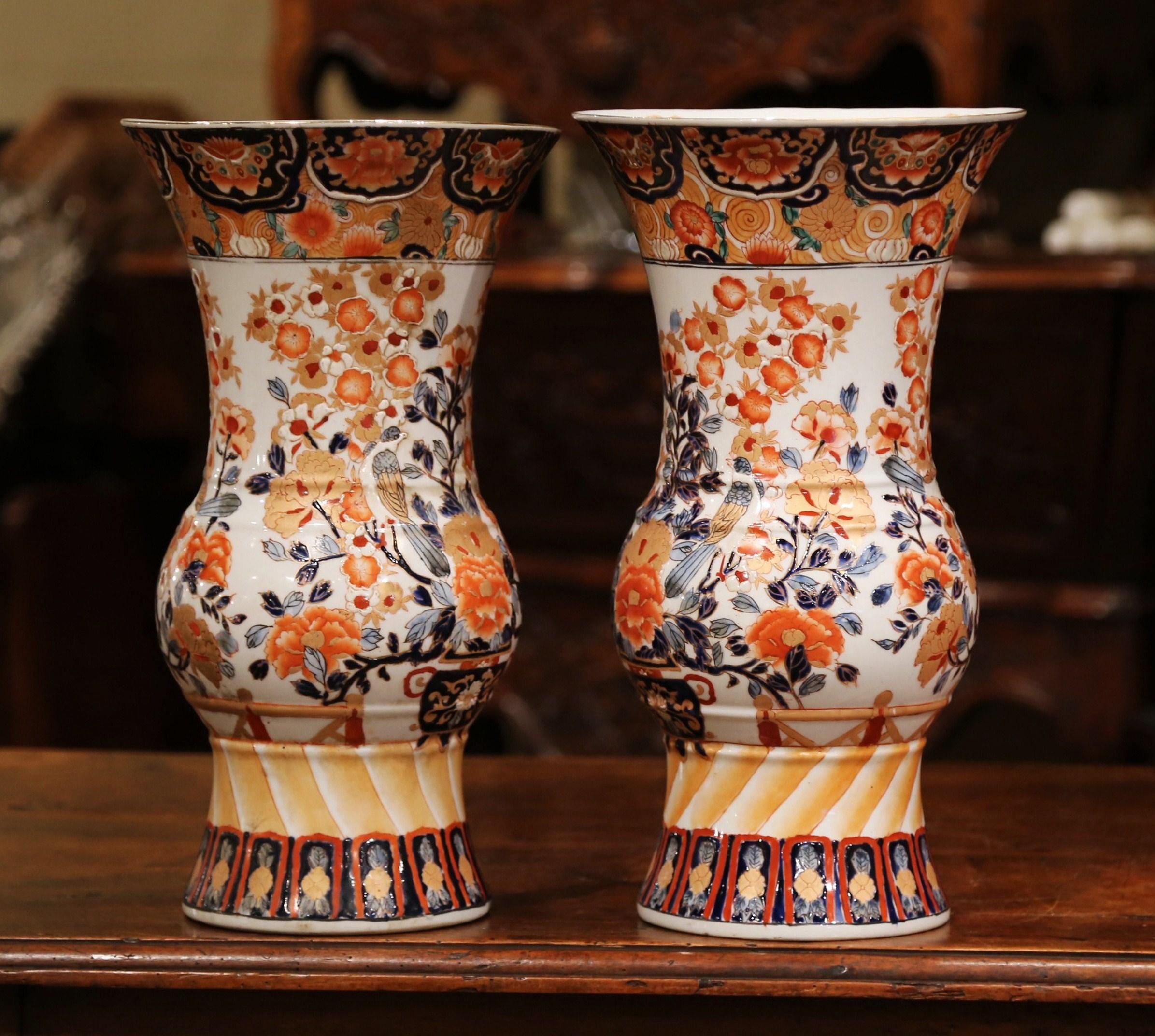 Pair of Early 20th Century Japanese Painted and Gilt Porcelain Imari Vases  2