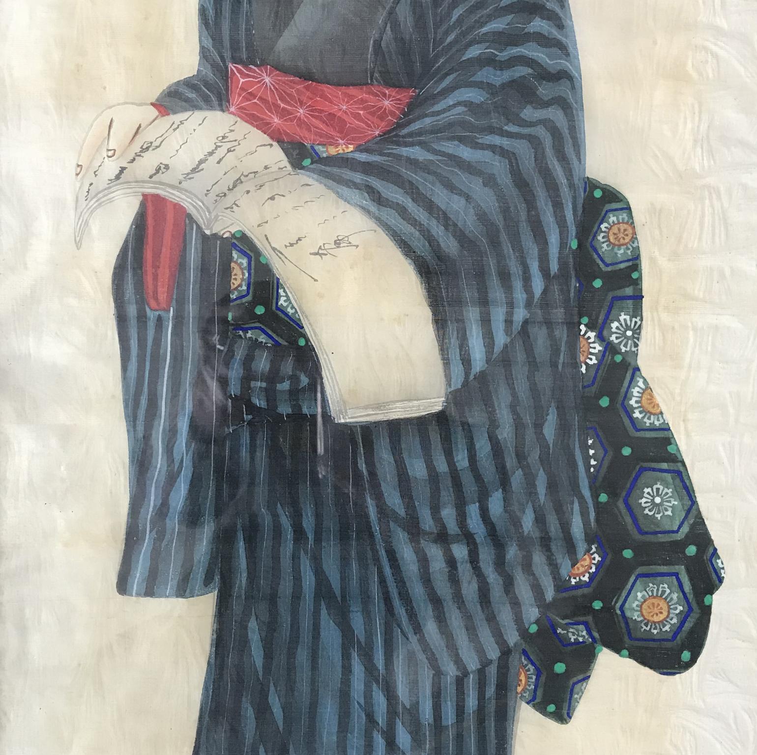 Art Deco Pair of Early 20th Century Japanese Costume Portraits Painted on Silk For Sale