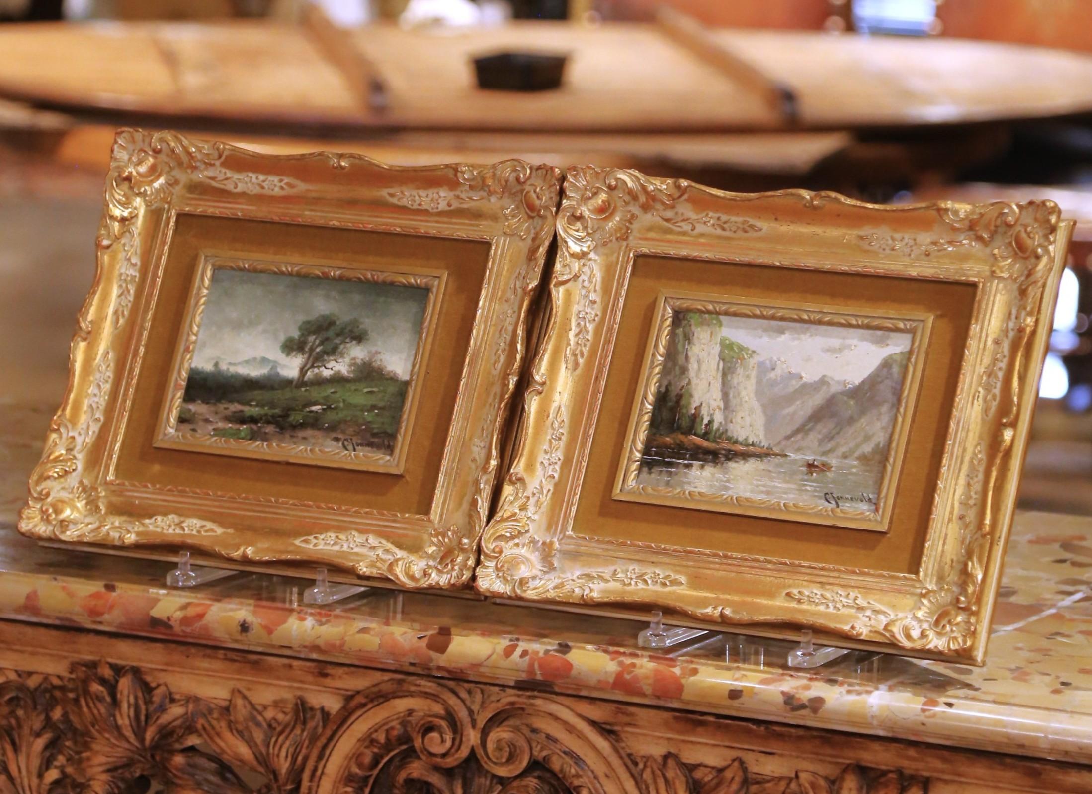 Pareja de óleos de paisajes de principios del siglo XX firmados C. Jonnevold en Excelente estado para la venta en Dallas, TX