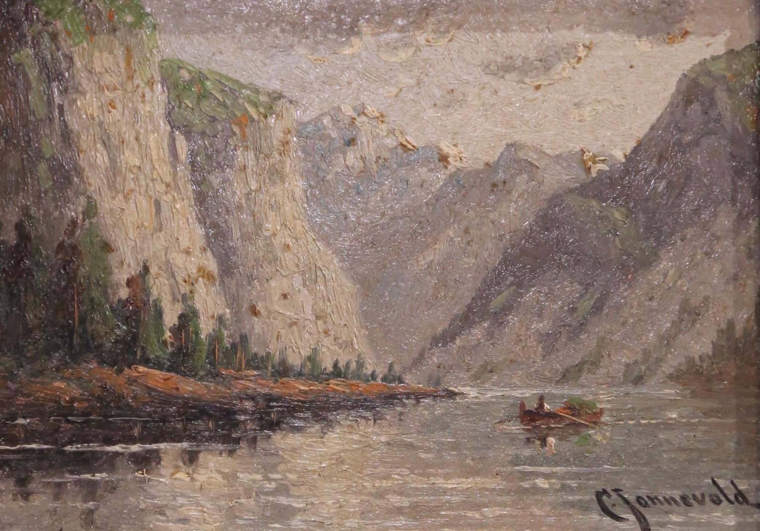 Pareja de óleos de paisajes de principios del siglo XX firmados C. Jonnevold Madera en venta