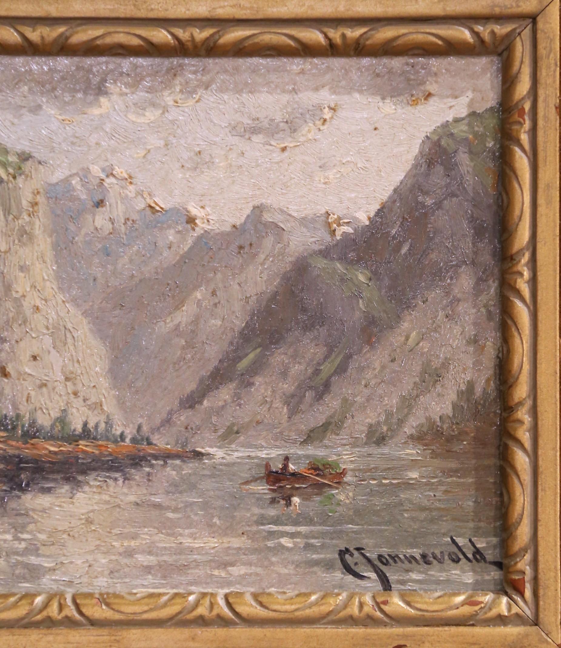 Pareja de óleos de paisajes de principios del siglo XX firmados C. Jonnevold en venta 1