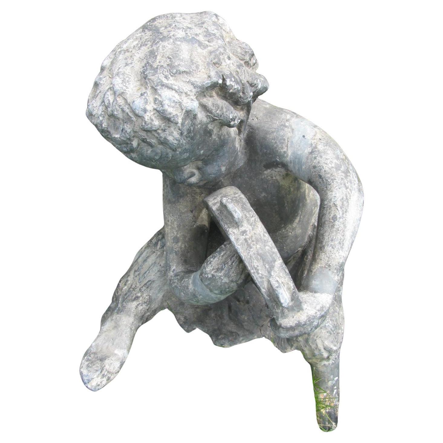 Neobarocco Coppia di putti da giardino in piombo e zinco dei primi del Novecento in vendita