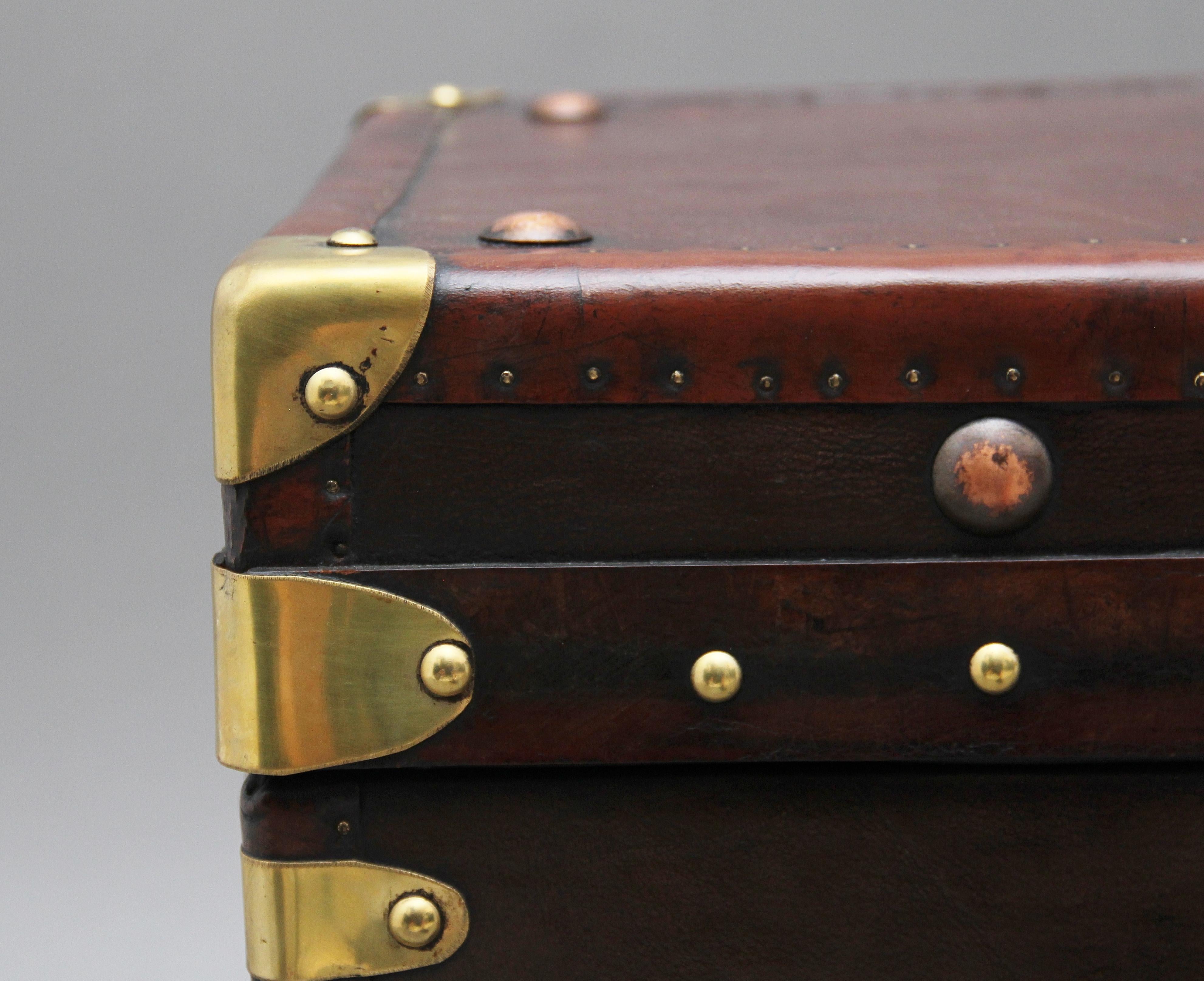 Pair of Early 20th Century Leather Bound Ex Army Trunks 5