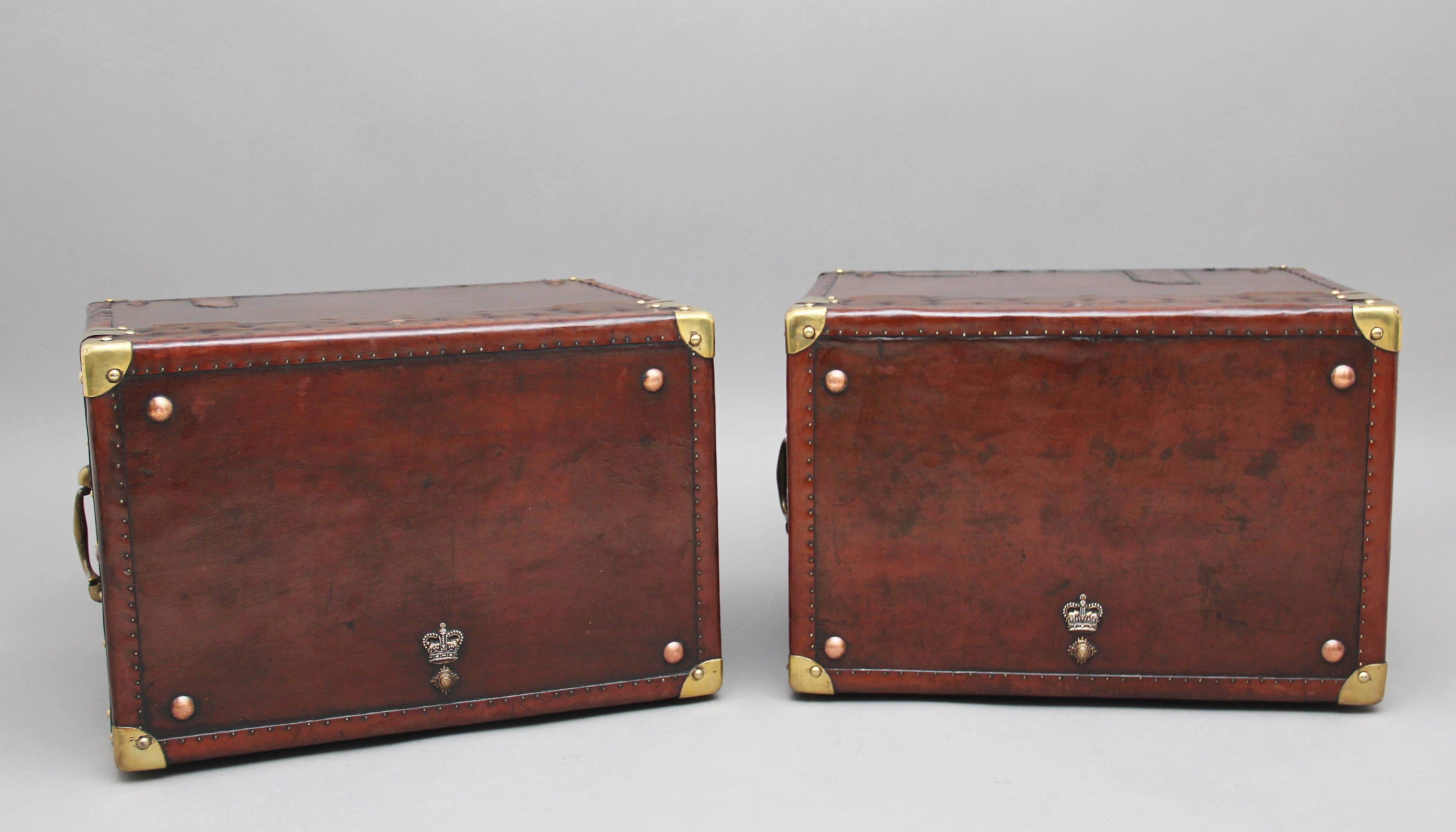 Pair of Early 20th Century Leather Bound Ex Army Trunks 2