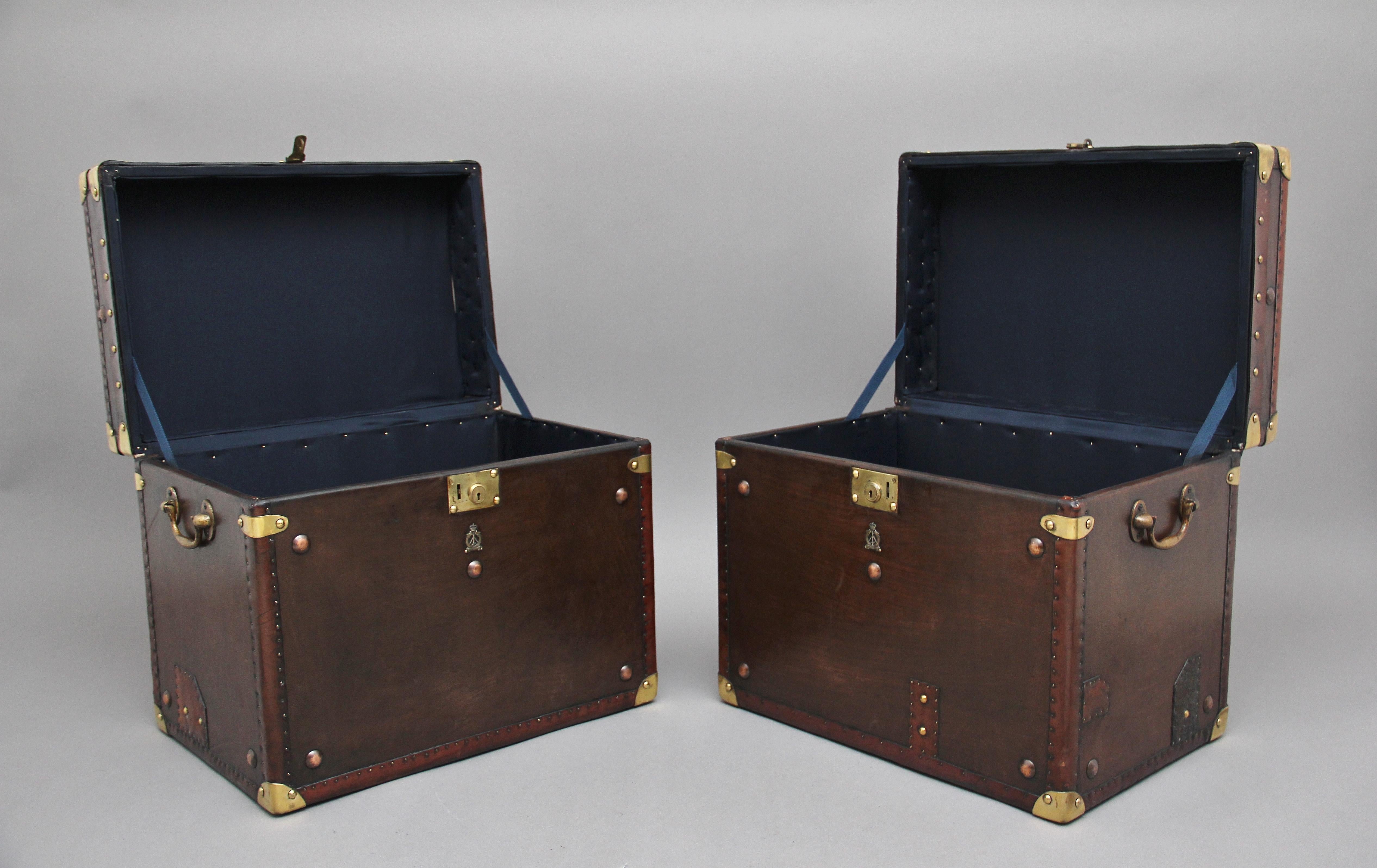 Pair of Early 20th Century Leather Bound Ex Army Trunks 3