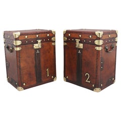 Vintage Pair of Early 20th Century Leather Bound Ex Army Trunks