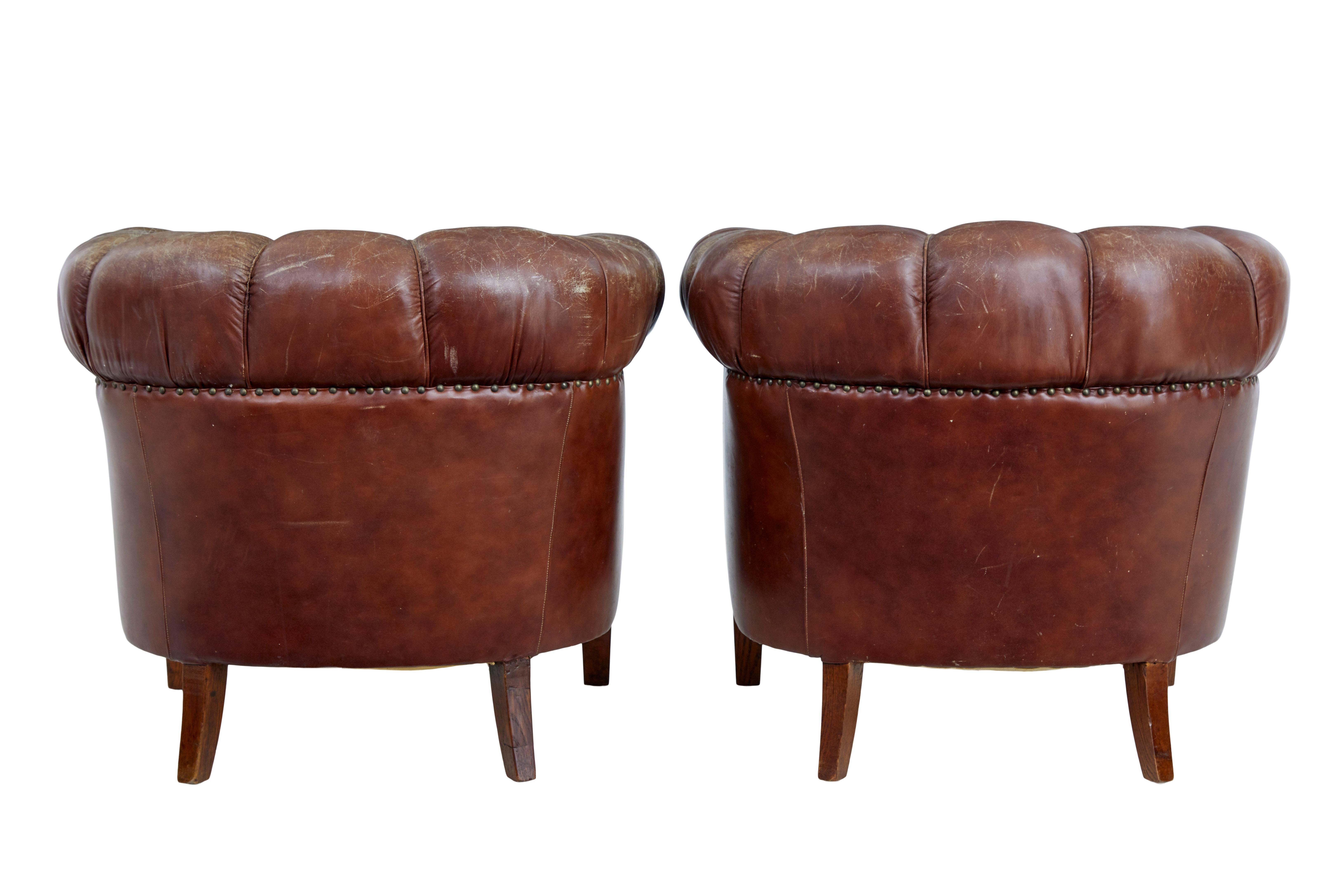 Art Deco Pair of early 20th Century leather lounge armchairs For Sale