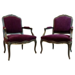 Pair of Early 20th Century Louis XV armchair - Aubergine Fabric