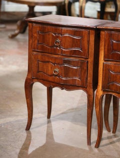 Pair of Early 20th Century Louis XV Carved Walnut Bombe Two-Drawer Nightstands