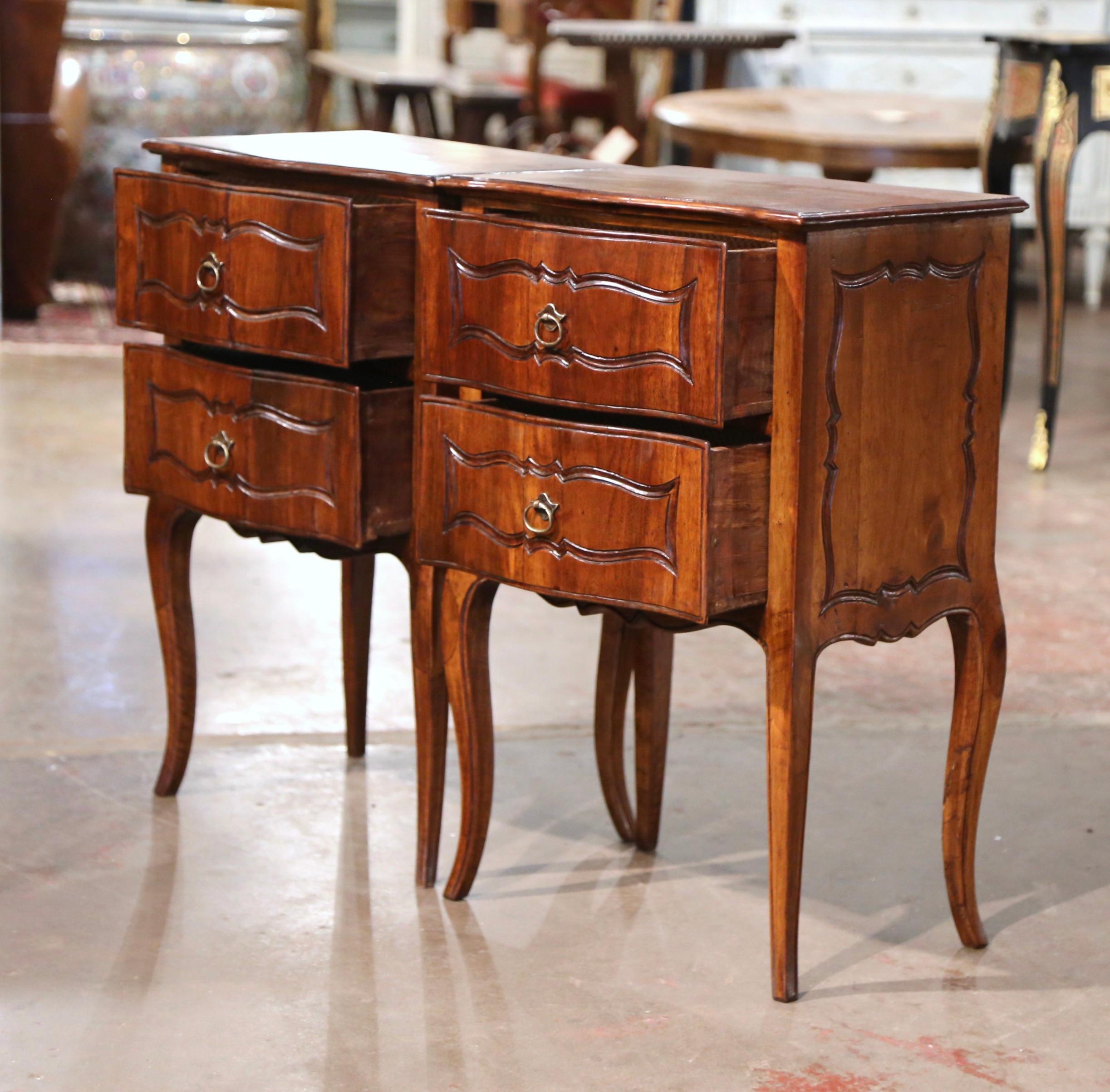 Pair of Early 20th Century Louis XV Carved Walnut Bombe Two-Drawer Nightstands 2