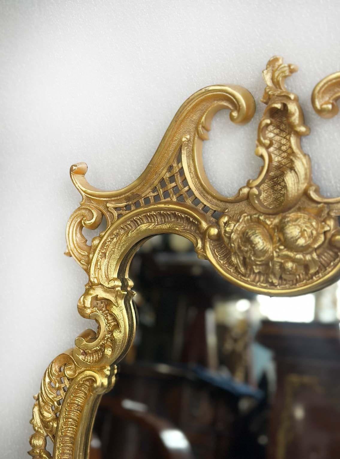 Pair of Early 20th Century Louis XV Style D'ore Bronze Mirrors In Good Condition For Sale In Los Angeles, CA