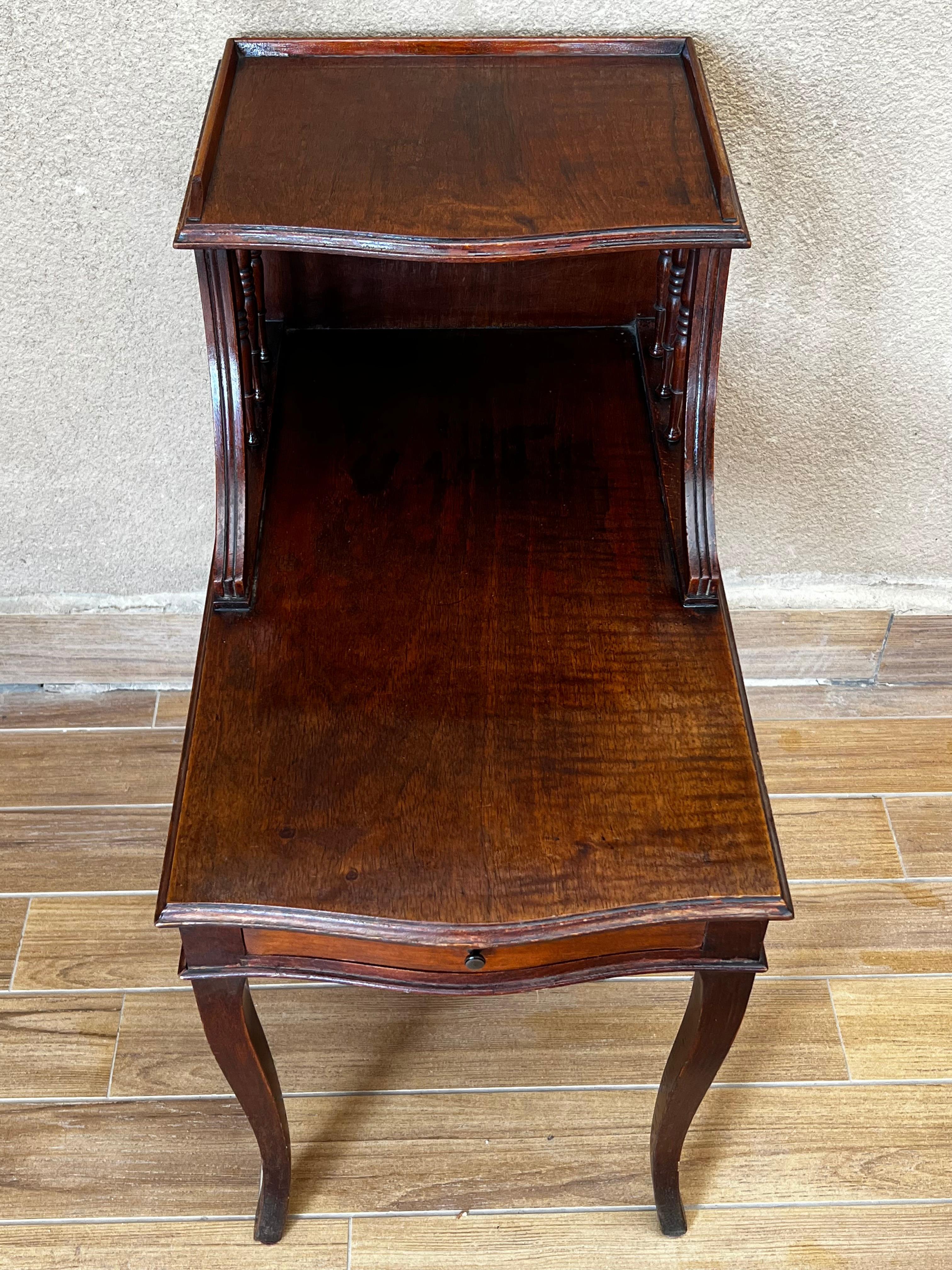 Pair of Early 20th Century Louis XV Two Tier Walnut Nightstands Bedside Tables For Sale 9